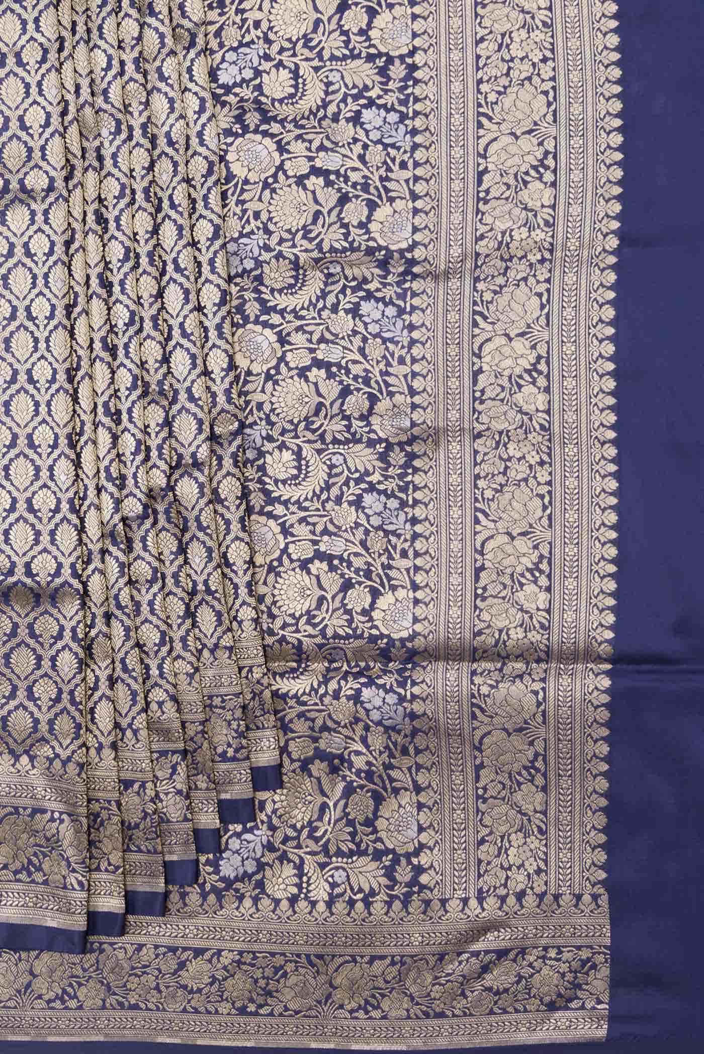 Navy Blue Dual Tone Banarasi Silk Saree