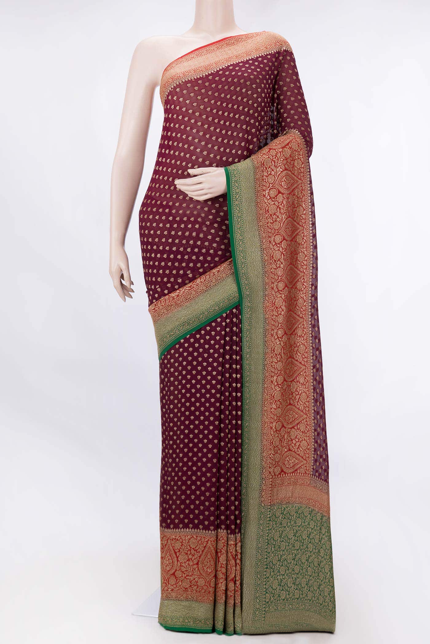 Burgundy Dual Tone Banarasi Georgette Saree