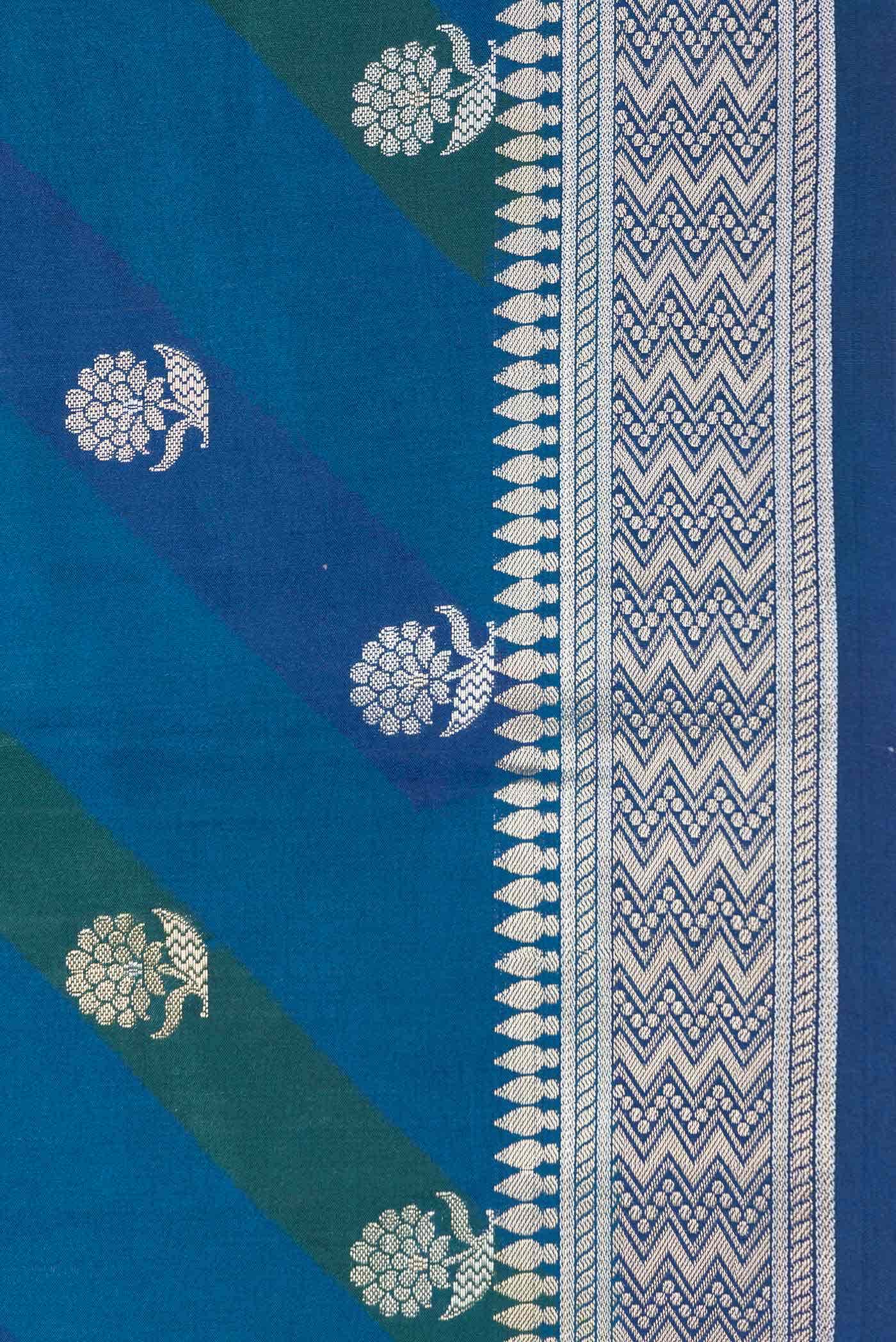 Peacock Blue Dual Tone Soft Silk Saree