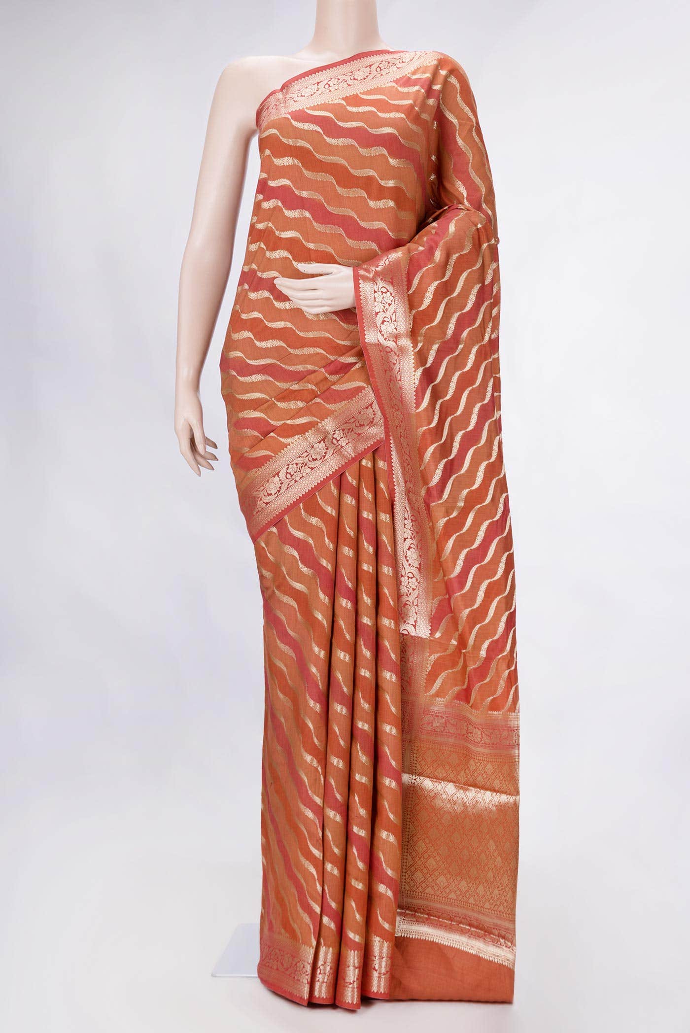 Brick Orange Dual Tone Tussar Silk Saree