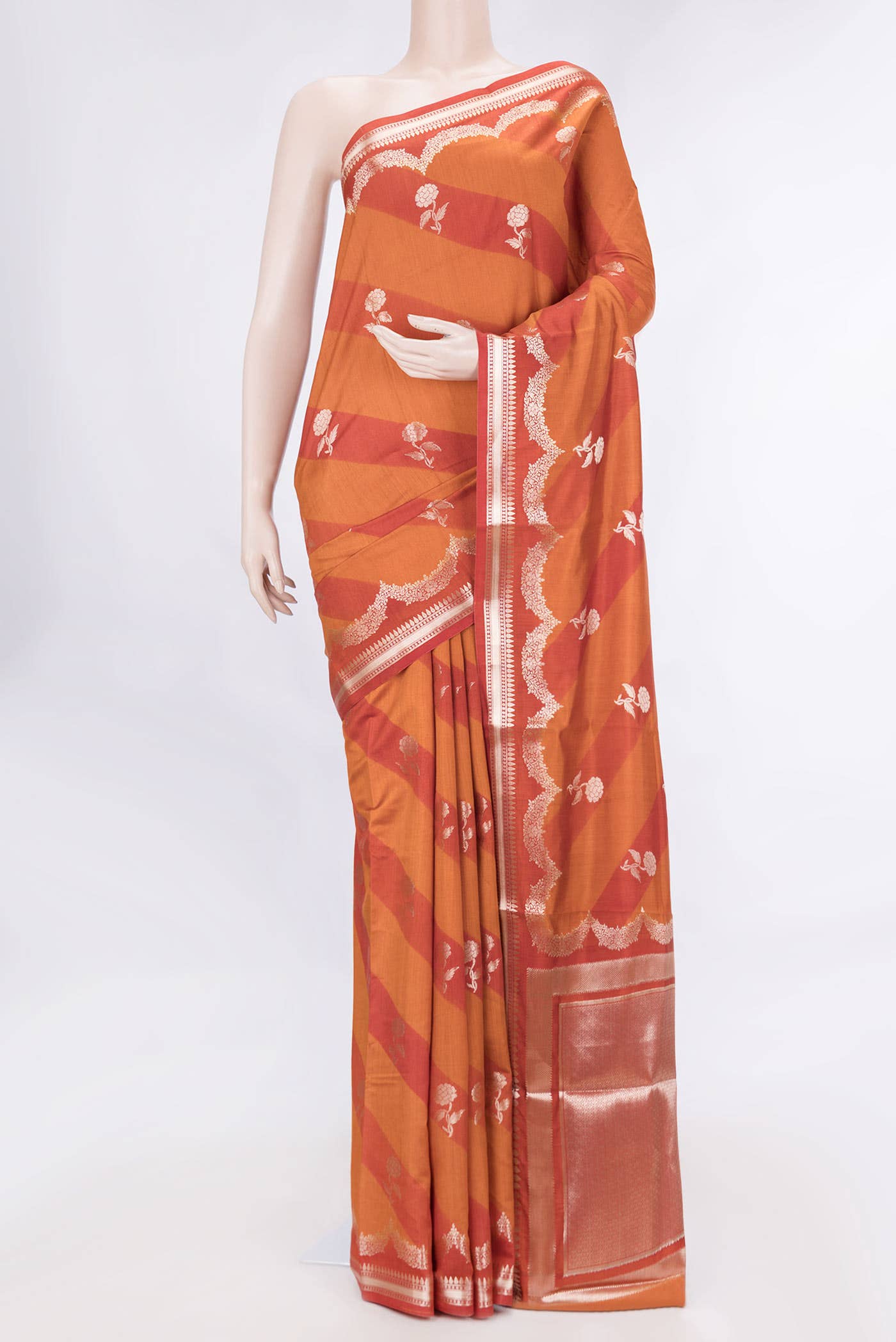Orange Dual Tone Tussar Silk Saree