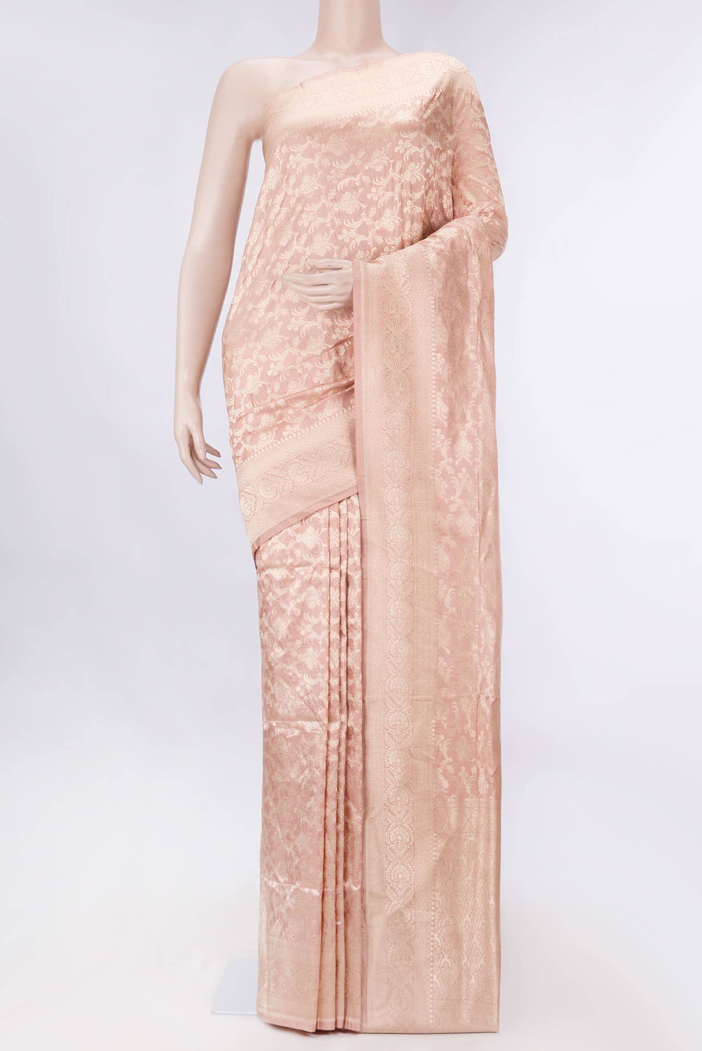 Golden Peach Dual Tone Banarasi Silk Saree