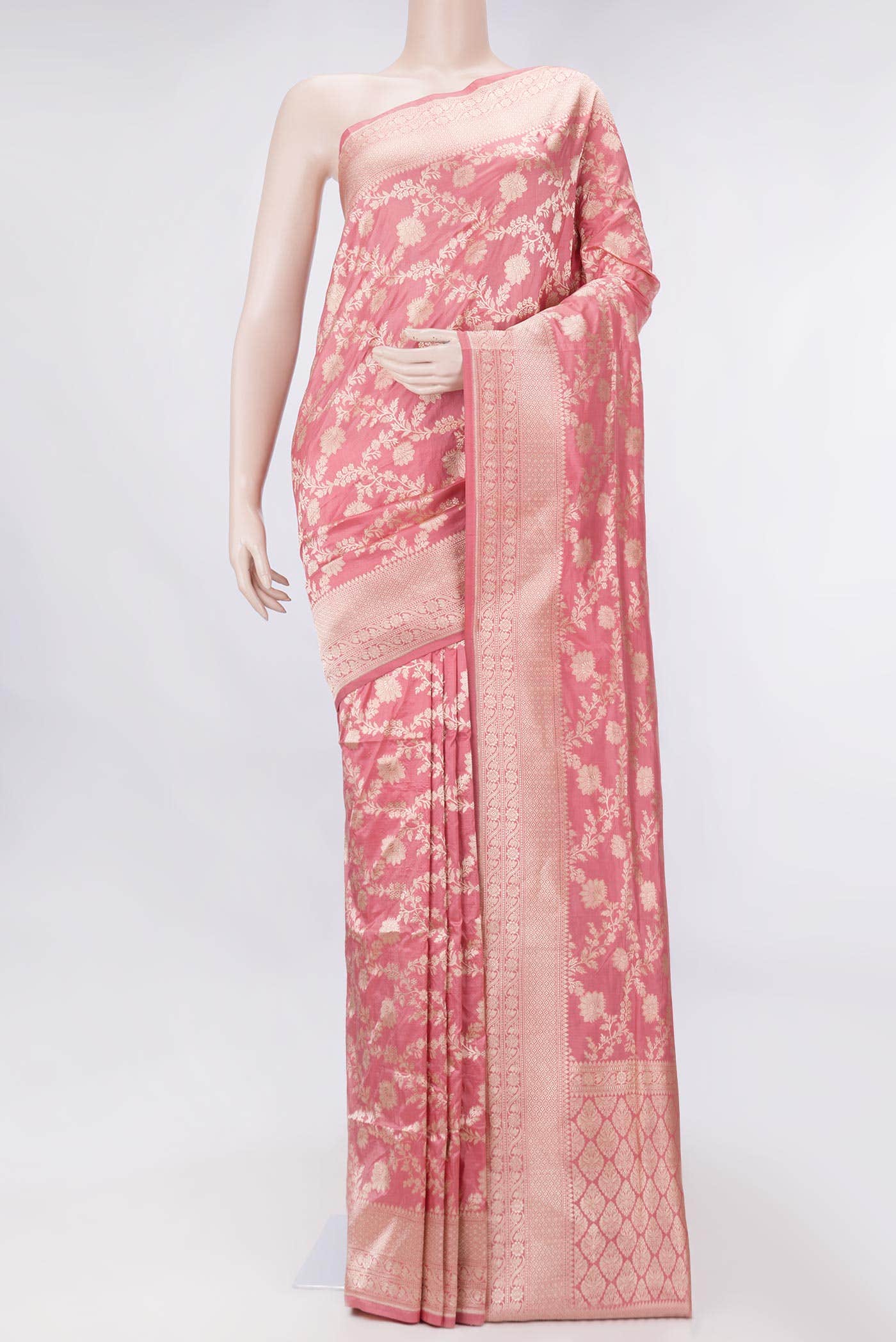 Golden Peach Dual Tone Banarasi Silk Saree