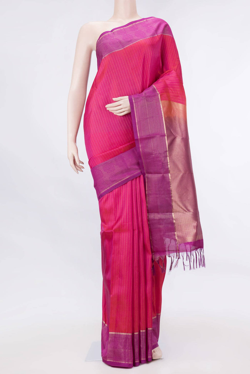 Dark Pink Dual Tone Kanchipuram Silk Saree