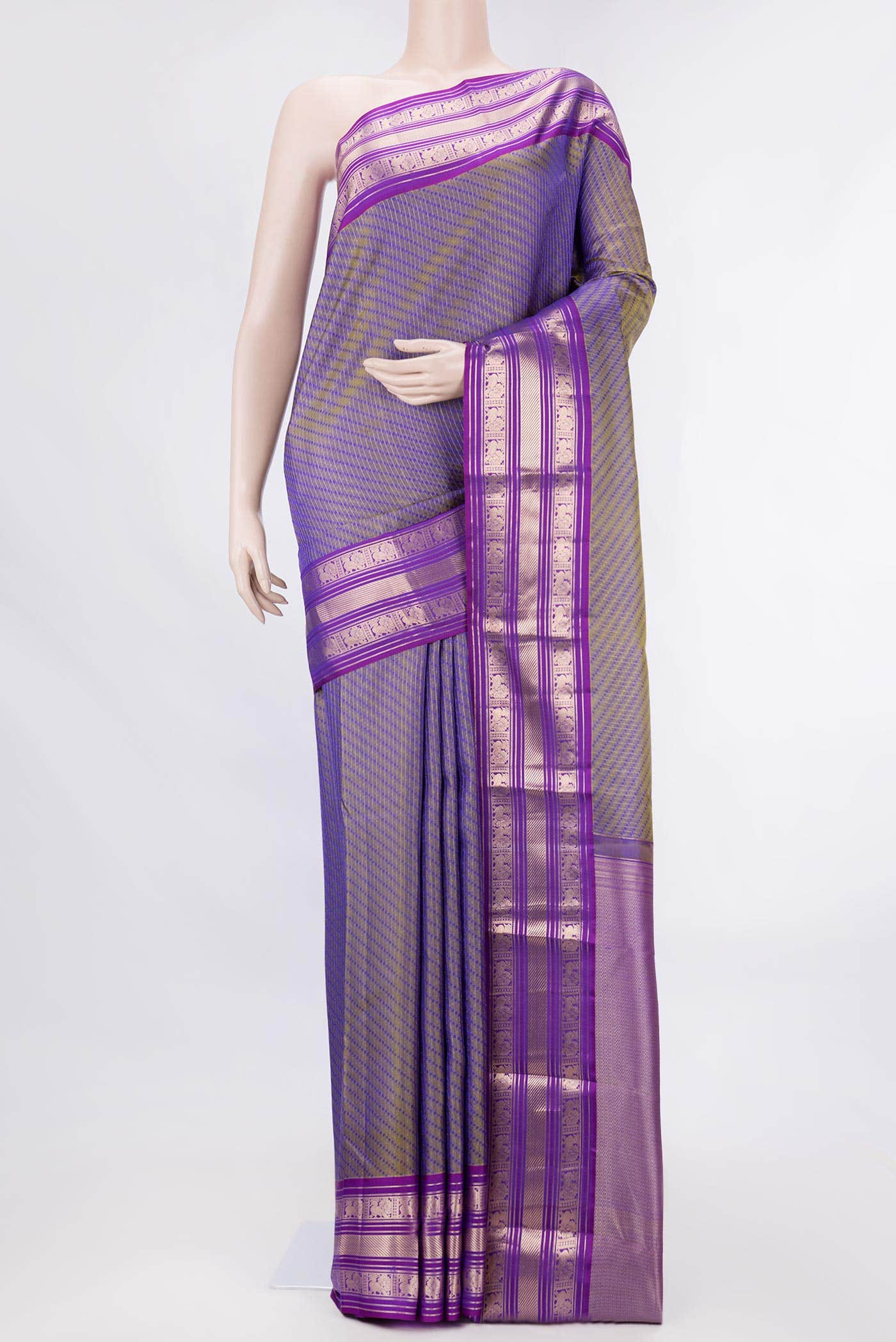 Blue Grey Dual Tone Kanchipuram Silk Saree