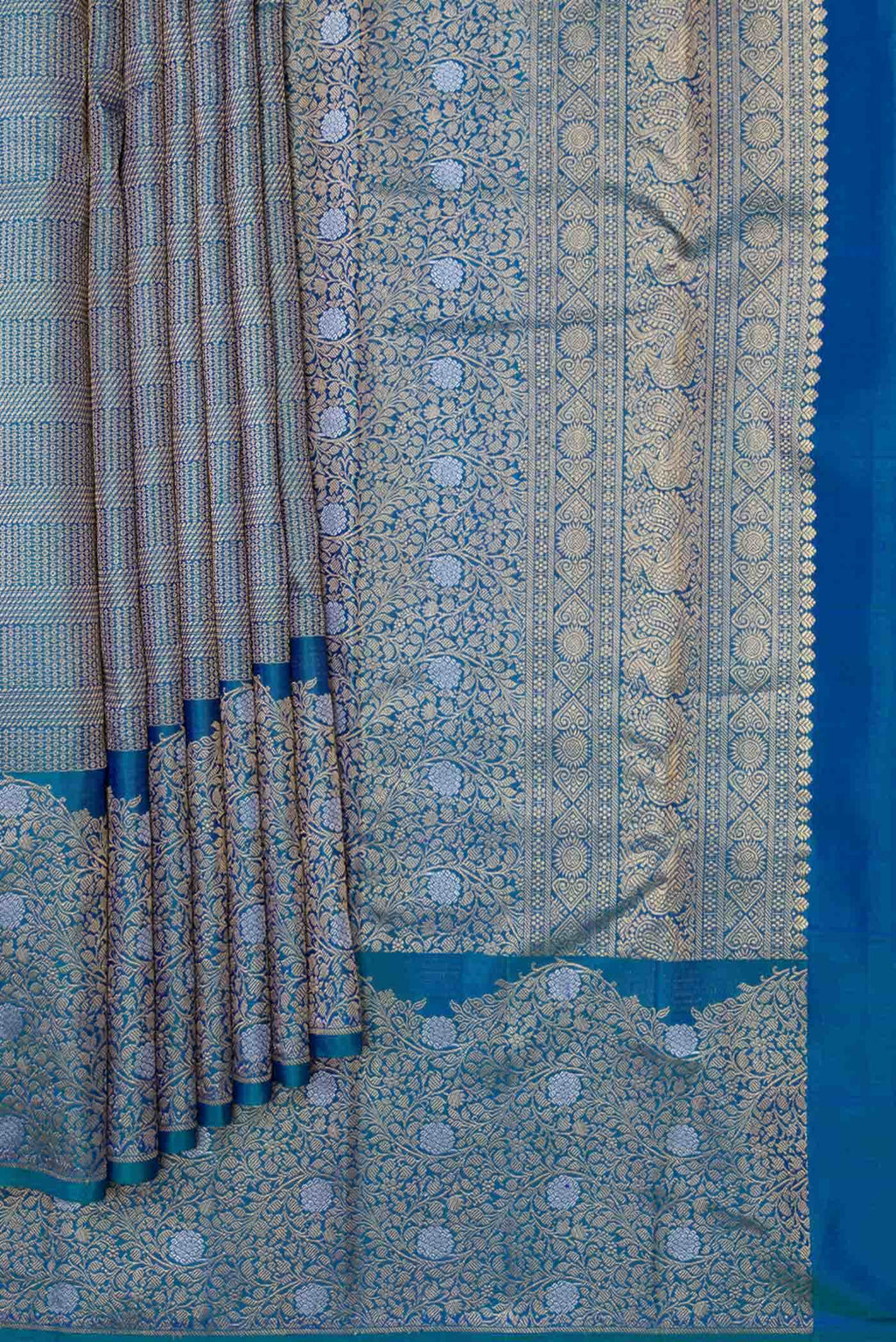 Peacock Blue Dual Tone Kanchipuram Silk Saree