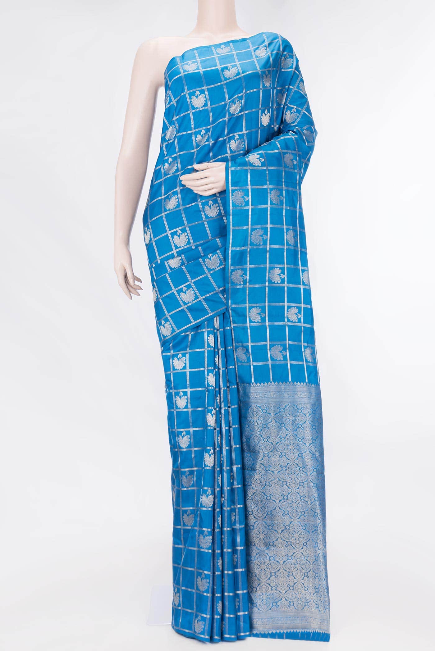 Peacock Blue Dual Tone Soft Silk Saree