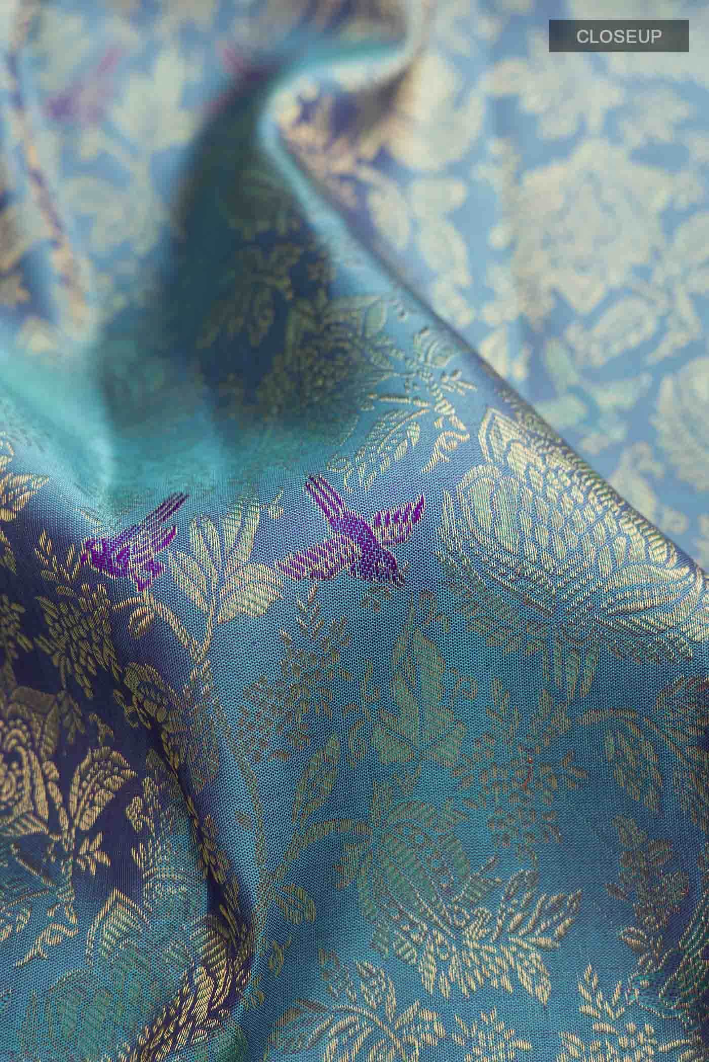 Pure Silk Pure Zari Blue Kanchipuram Saree