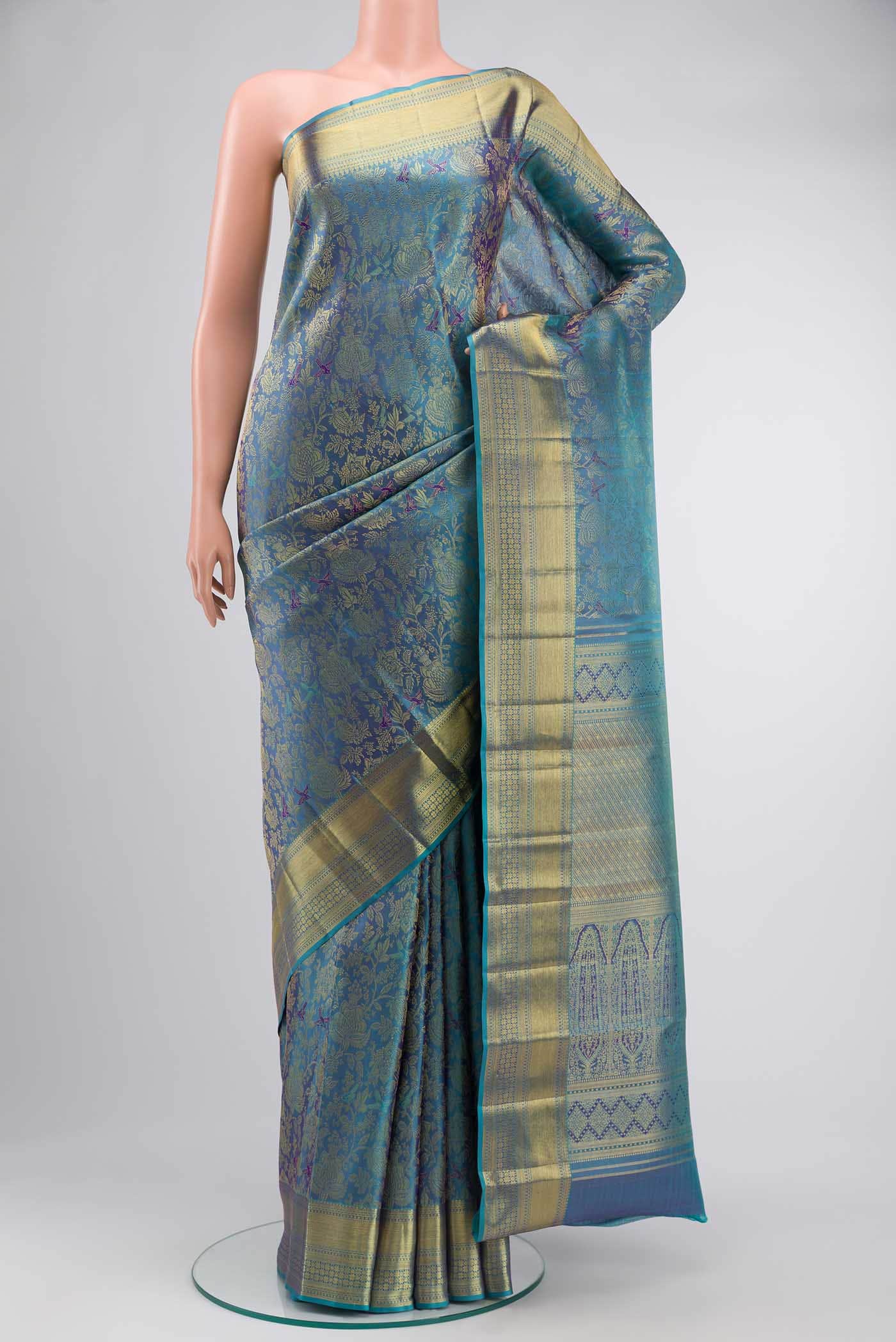 Pure Silk Pure Zari Blue Kanchipuram Saree