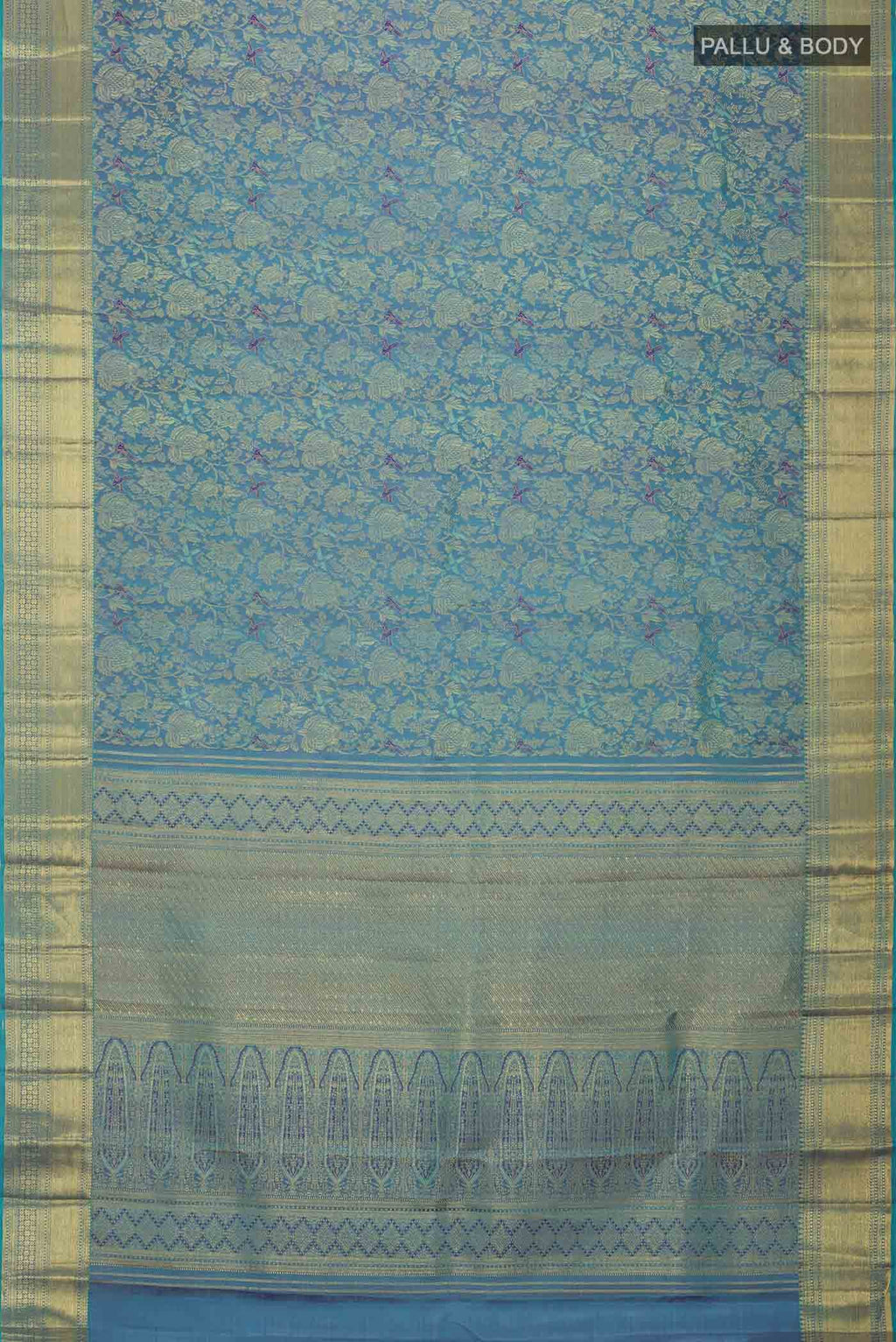Pure Silk Pure Zari Blue Kanchipuram Saree