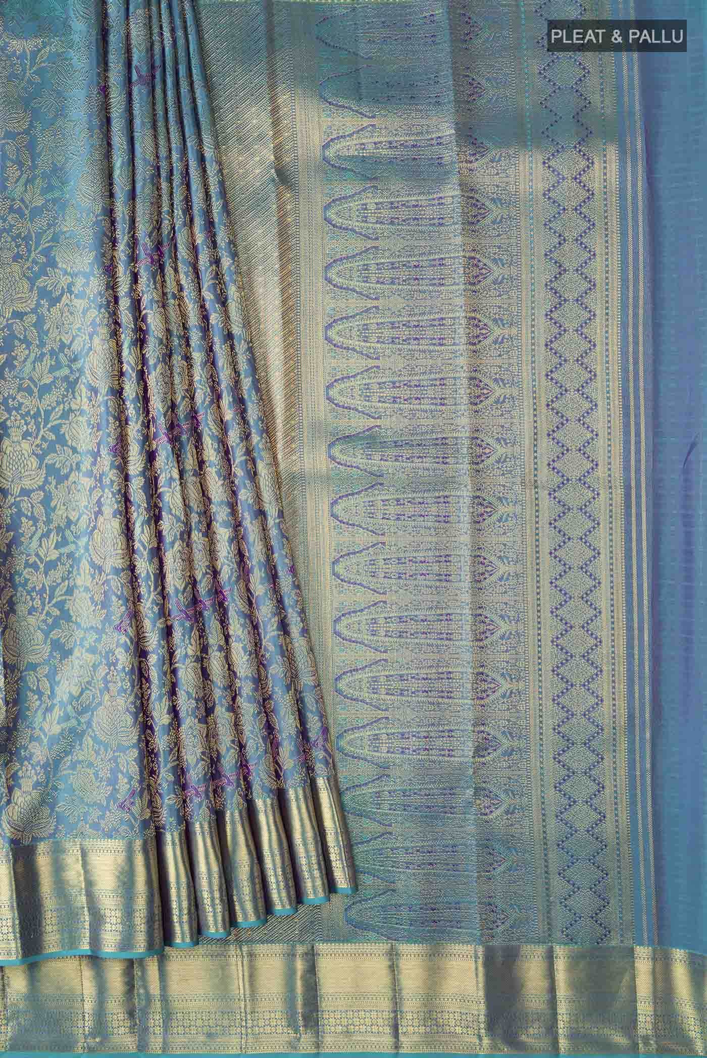 Pure Silk Pure Zari Blue Kanchipuram Saree