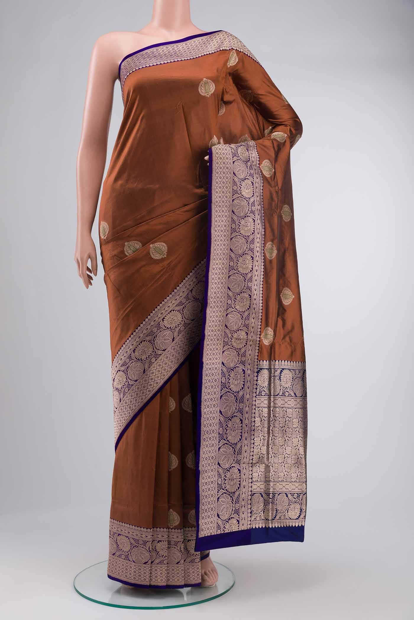Rust Banarasi Katan Silk Saree
