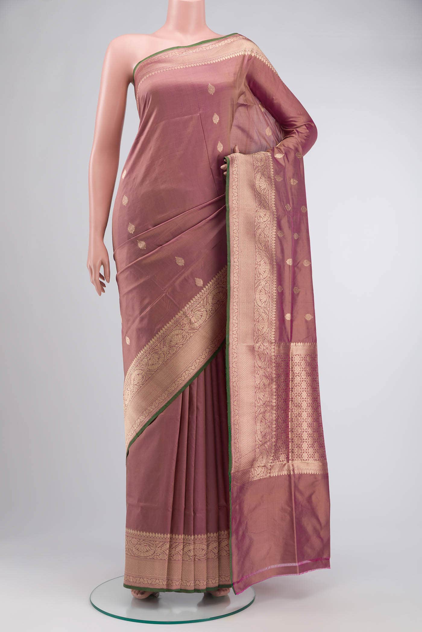Rose Gold Banarasi Katan Silk Saree