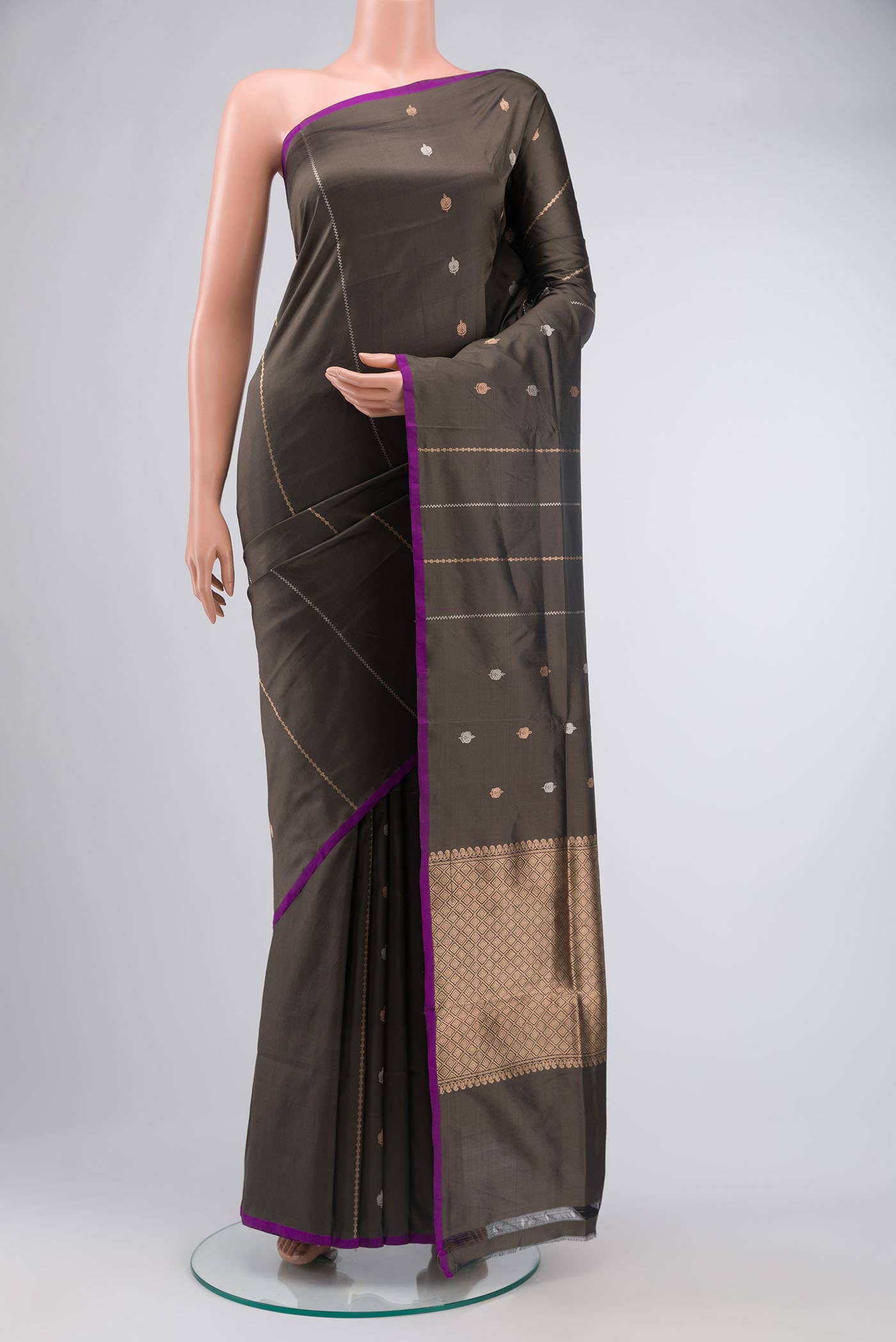 Grey Banarasi Katan Silk Saree