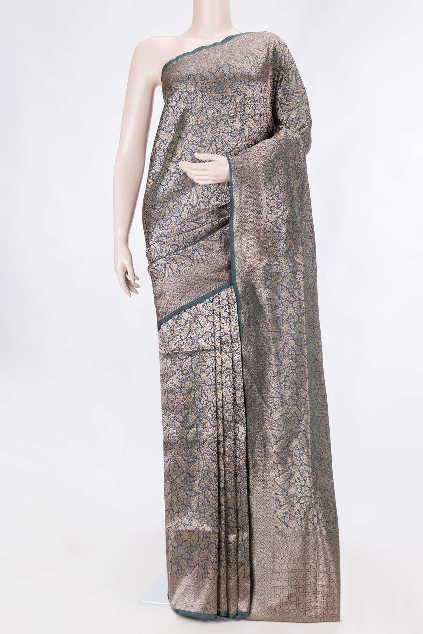 Peacock Blue Dual Tone Banarasi Silk Saree