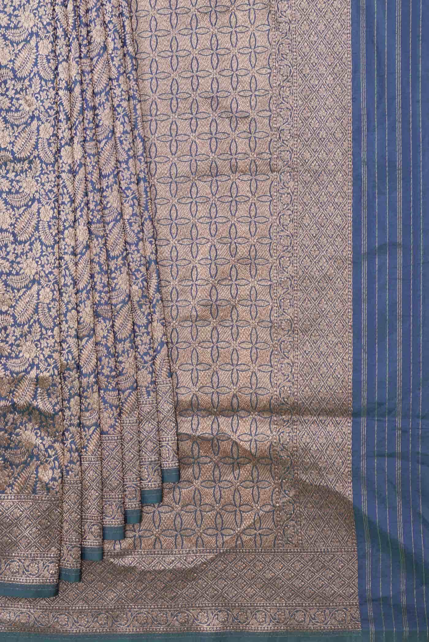 Peacock Blue Dual Tone Banarasi Silk Saree