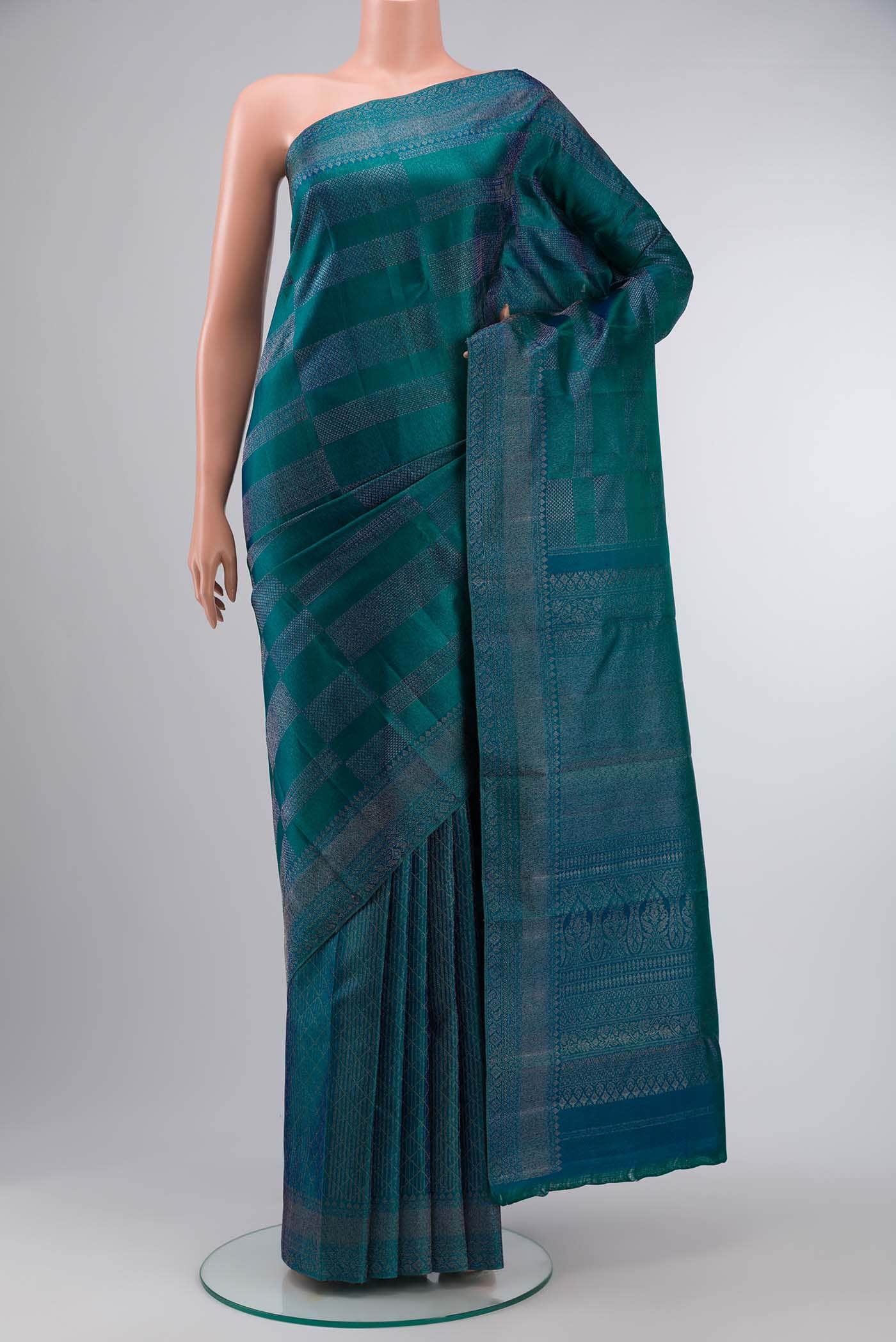 Blue And Green Dual Tone Kanchipuram Silk Saree