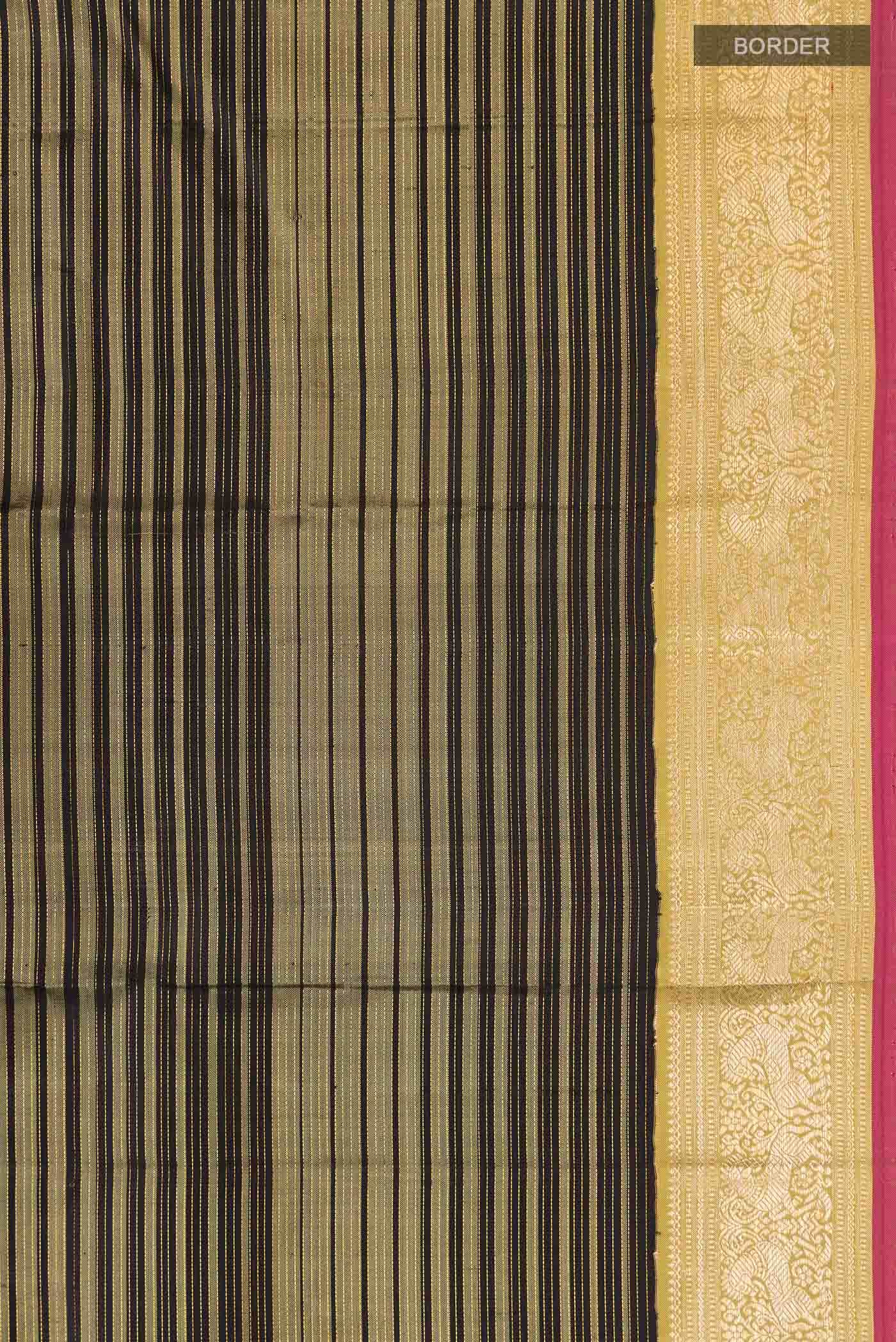 Pure Silk Pure Zari Black With Green Dual Tone Kanchipuram Saree