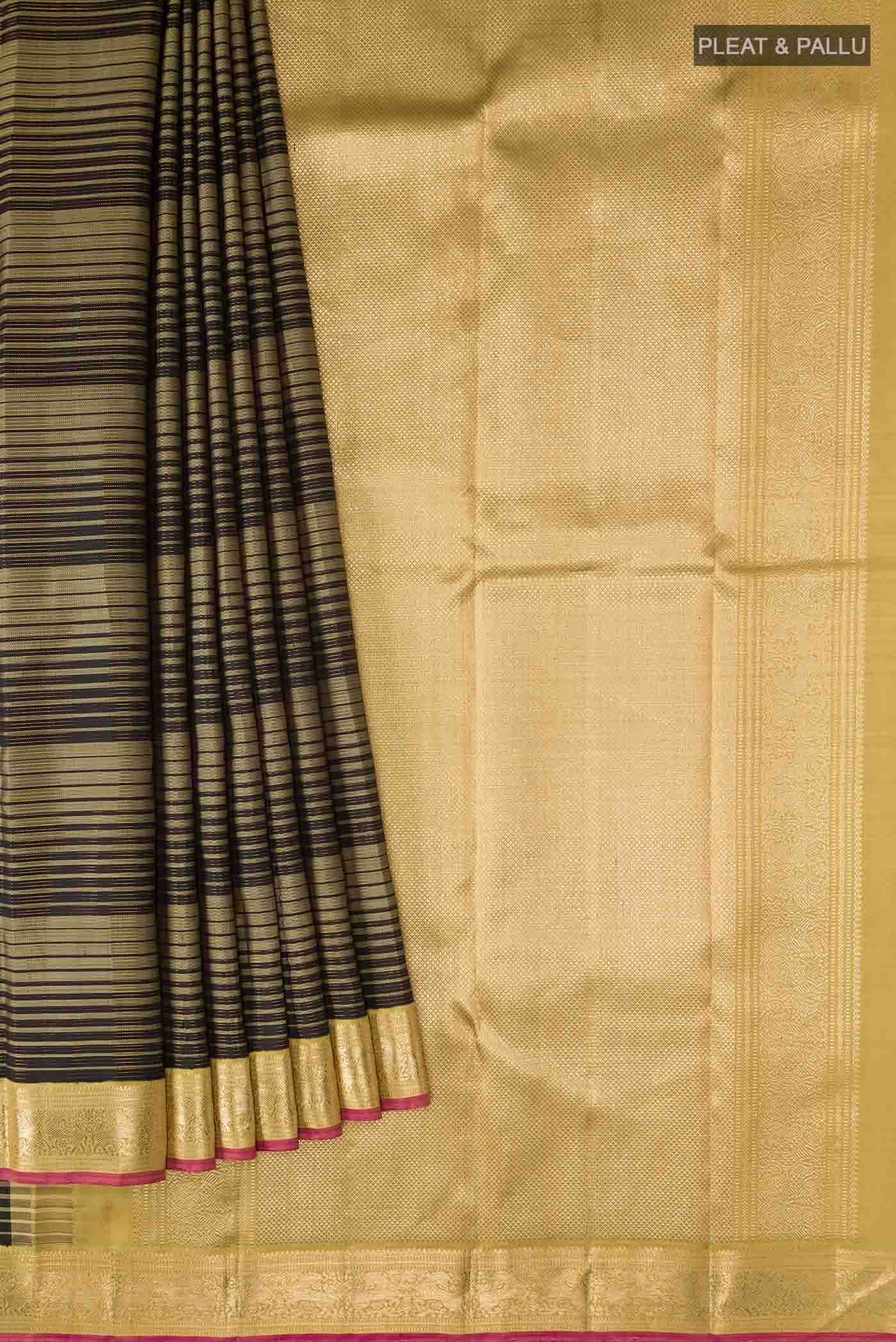 Pure Silk Pure Zari Black With Green Dual Tone Kanchipuram Saree