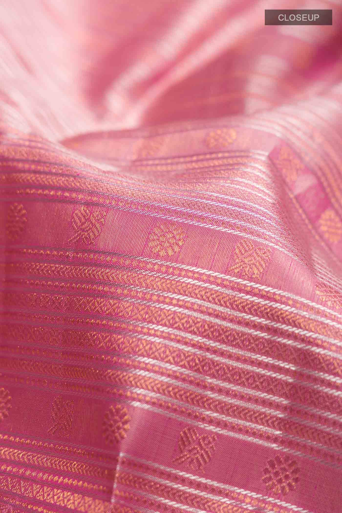 Pure Silk Pure Zari Pink Kanchipuram Tissue Saree