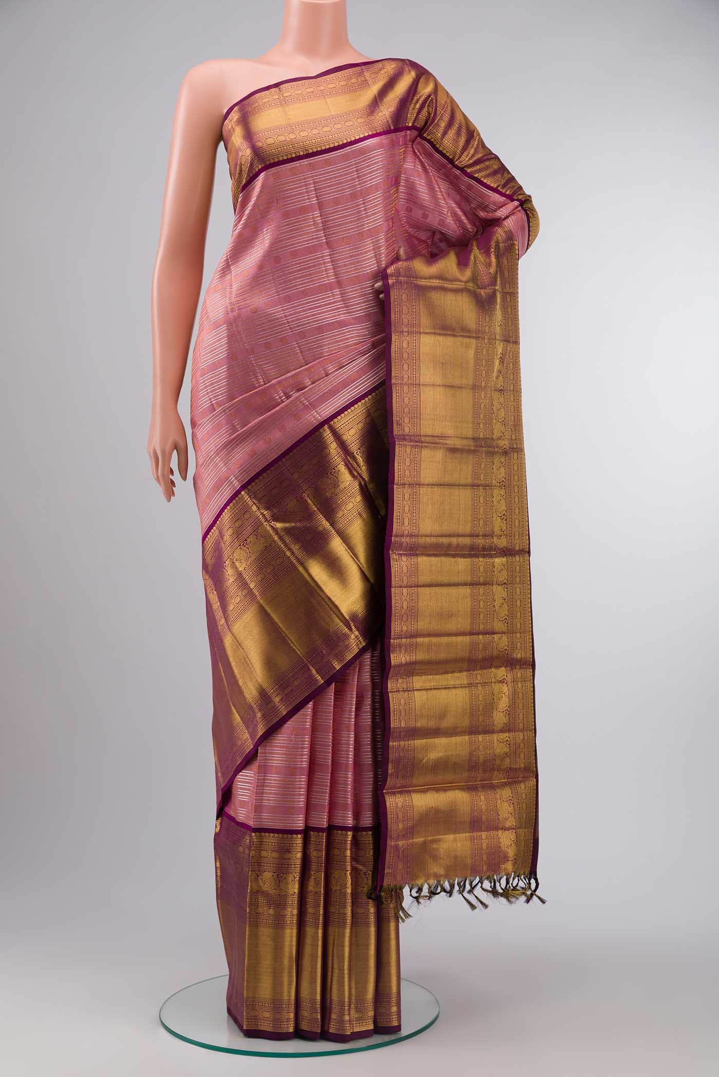 Pure Silk Pure Zari Pink Kanchipuram Tissue Saree