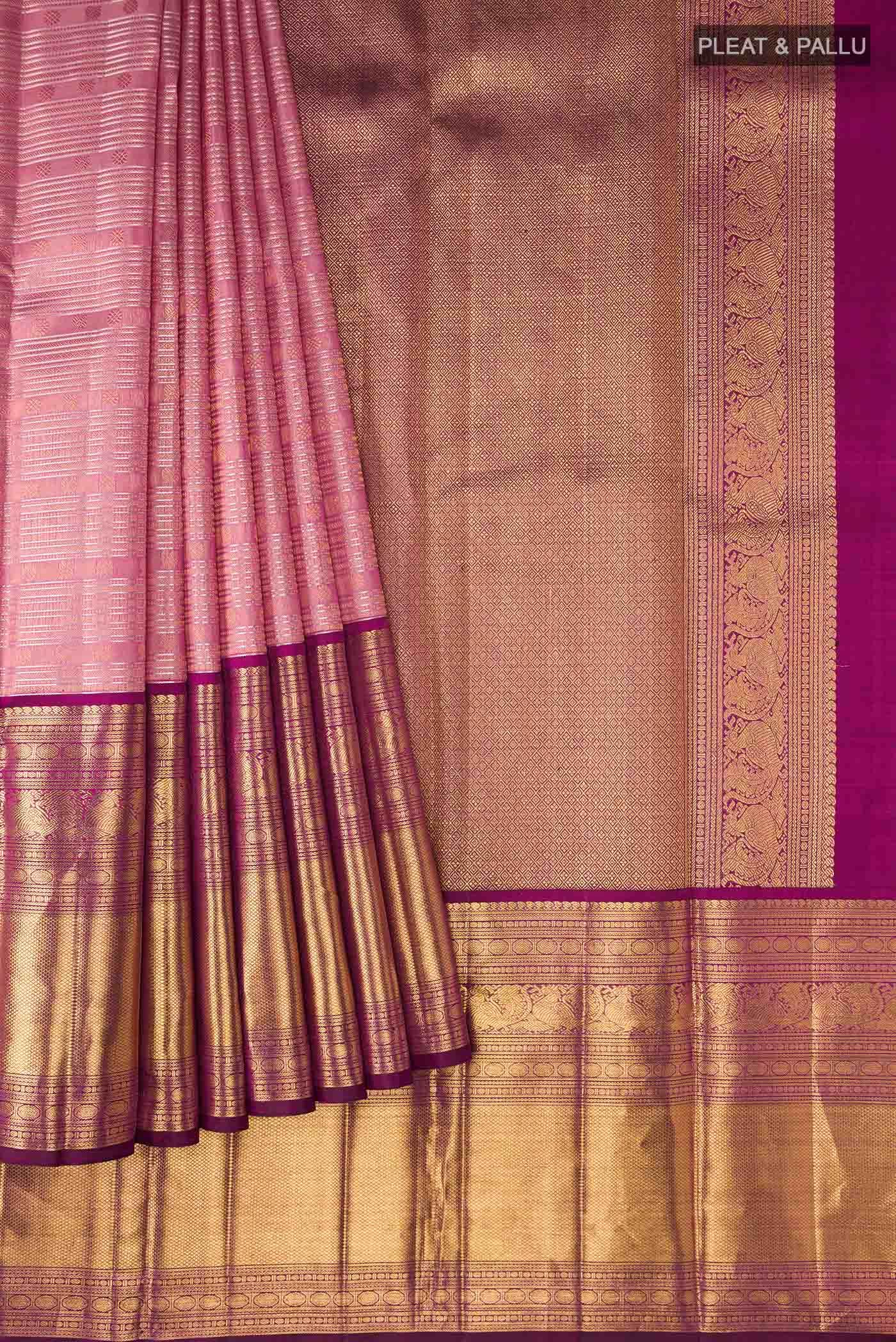 Pure Silk Pure Zari Pink Kanchipuram Tissue Saree