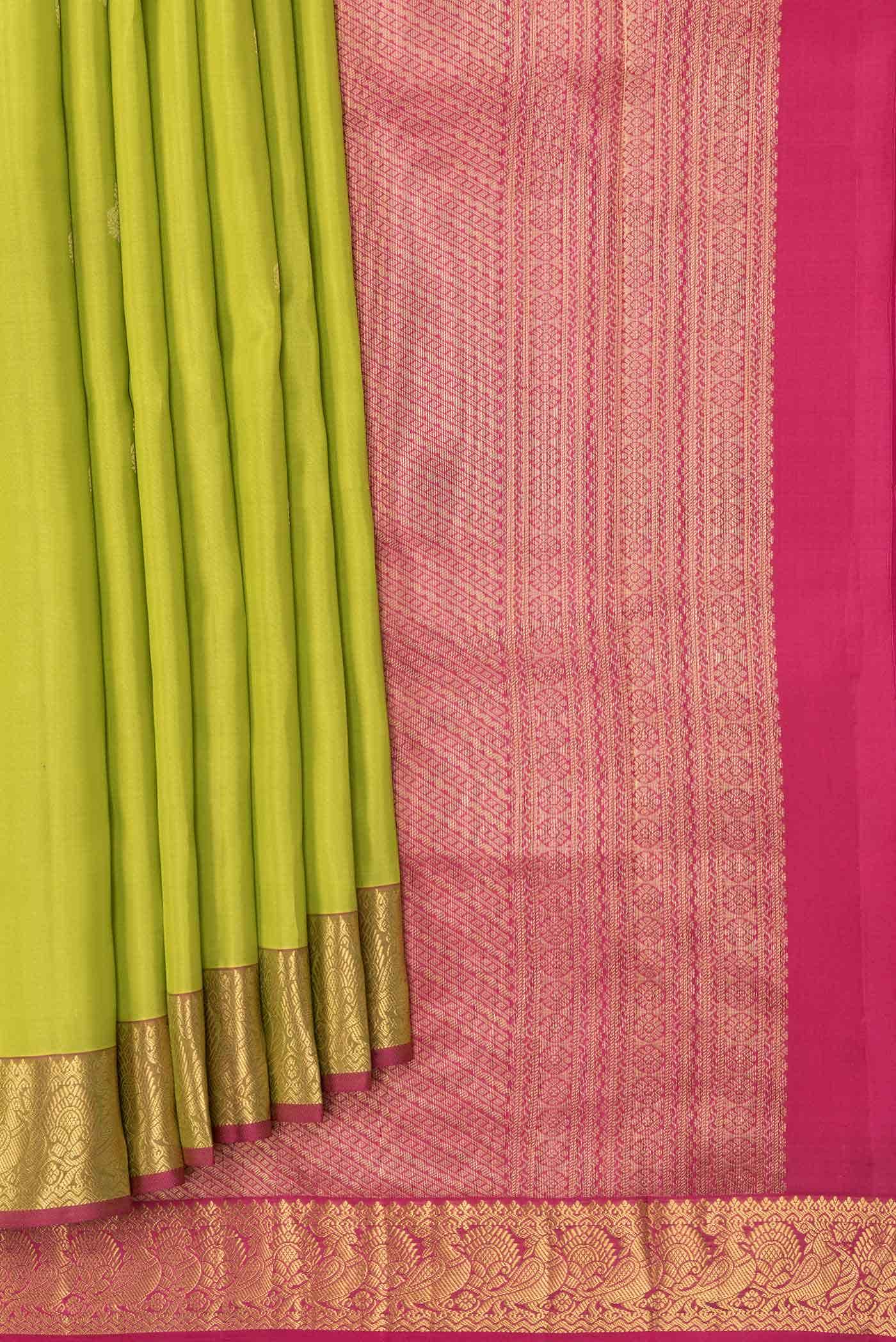 Parrot Green Dual Tone Kanchipuram Silk Saree