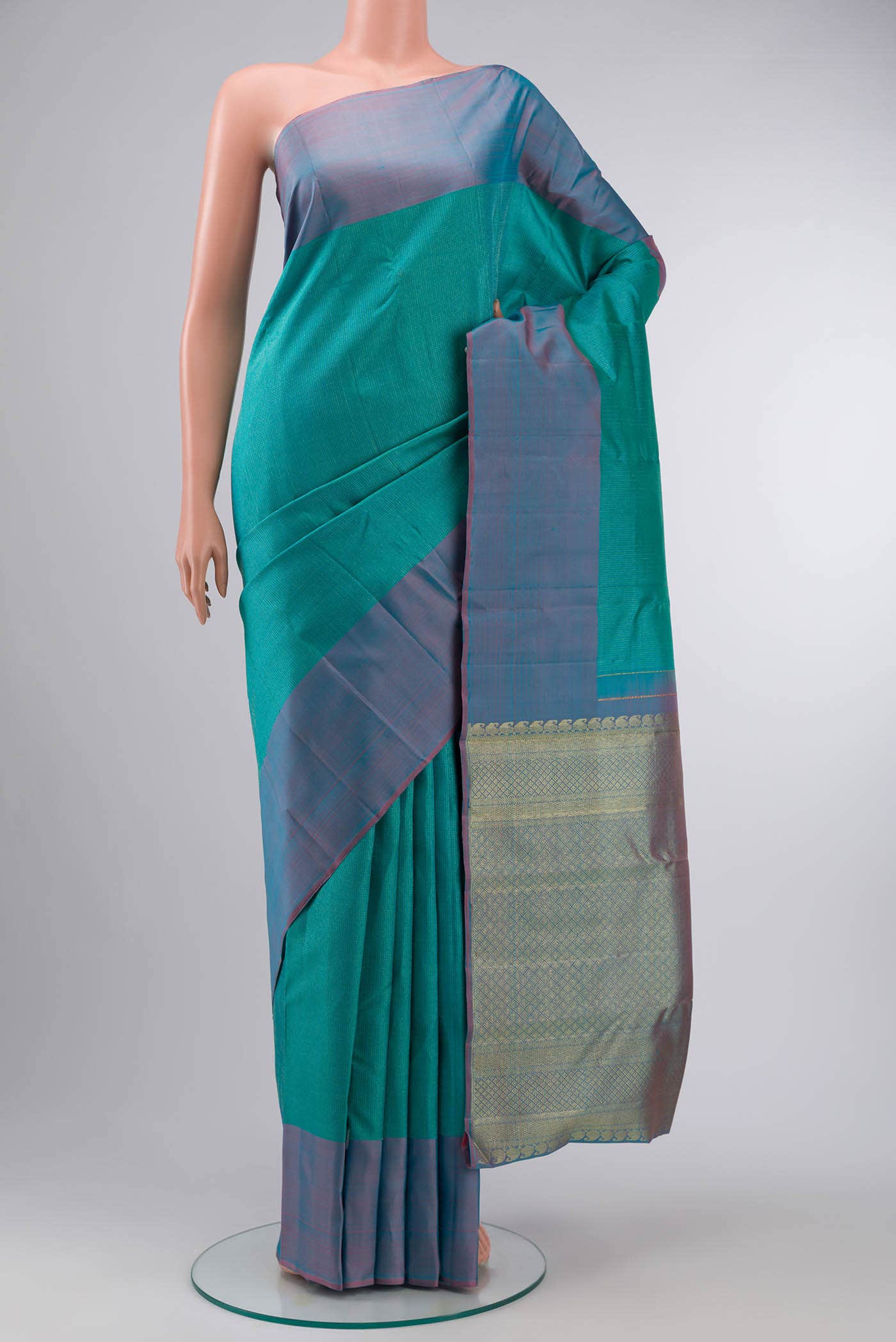Turquoise Kanchipuram Silk Saree
