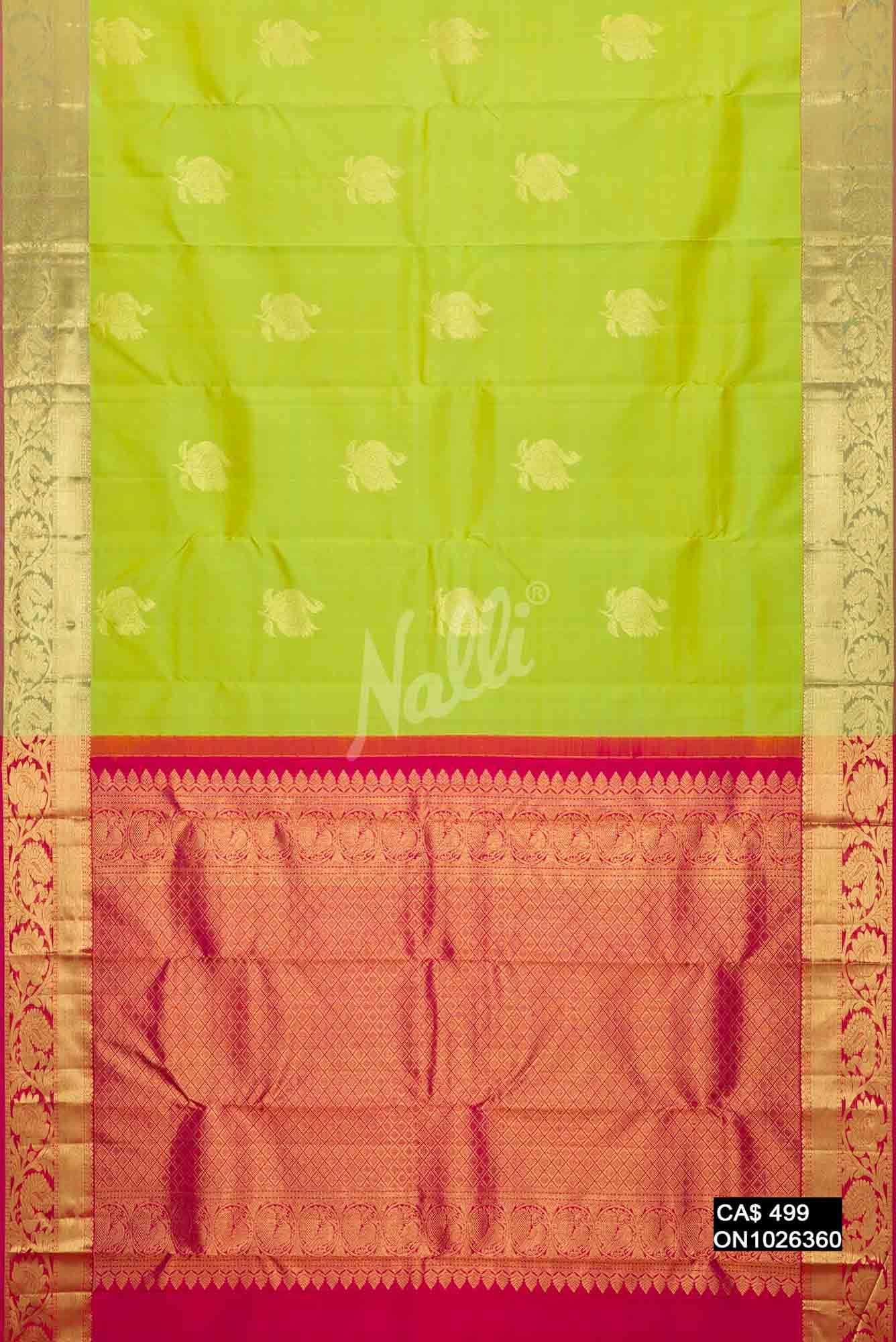 Parrot Green Kanchipuram Silk Saree
