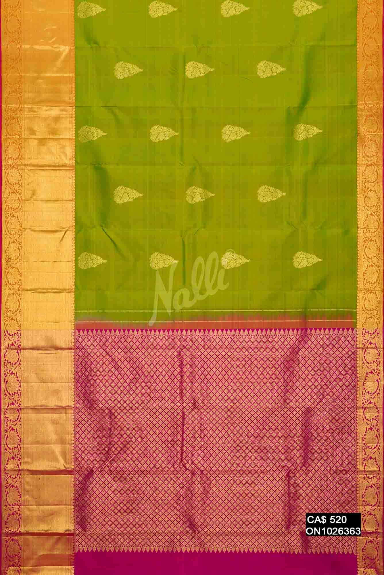 Parrot Green Kanchipuram Silk Saree