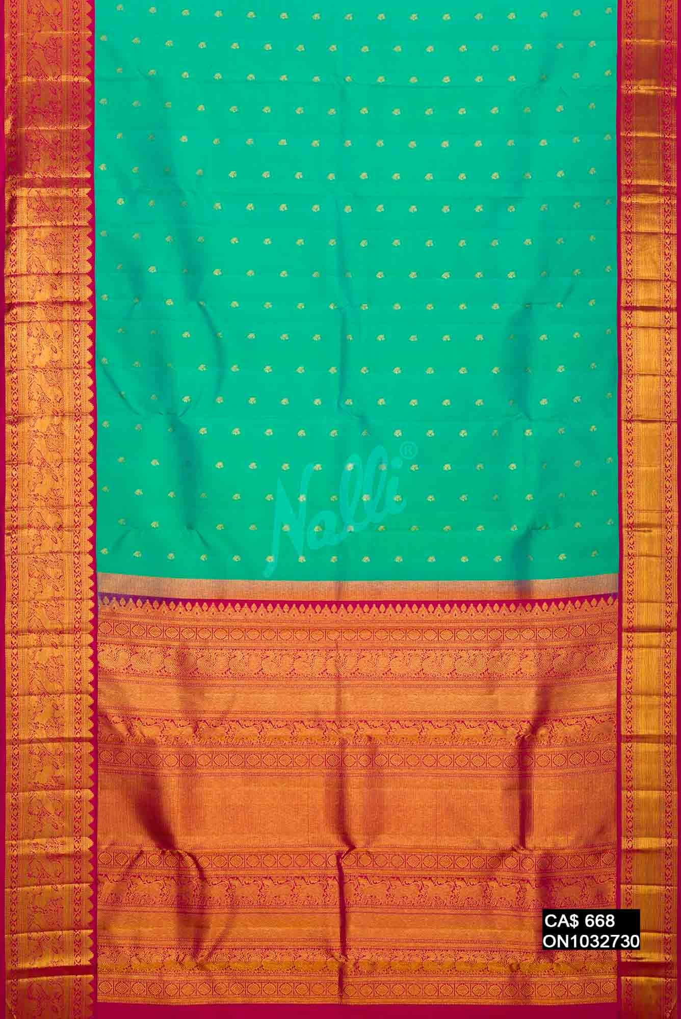 Sea Green Kanchipuram Silk Saree