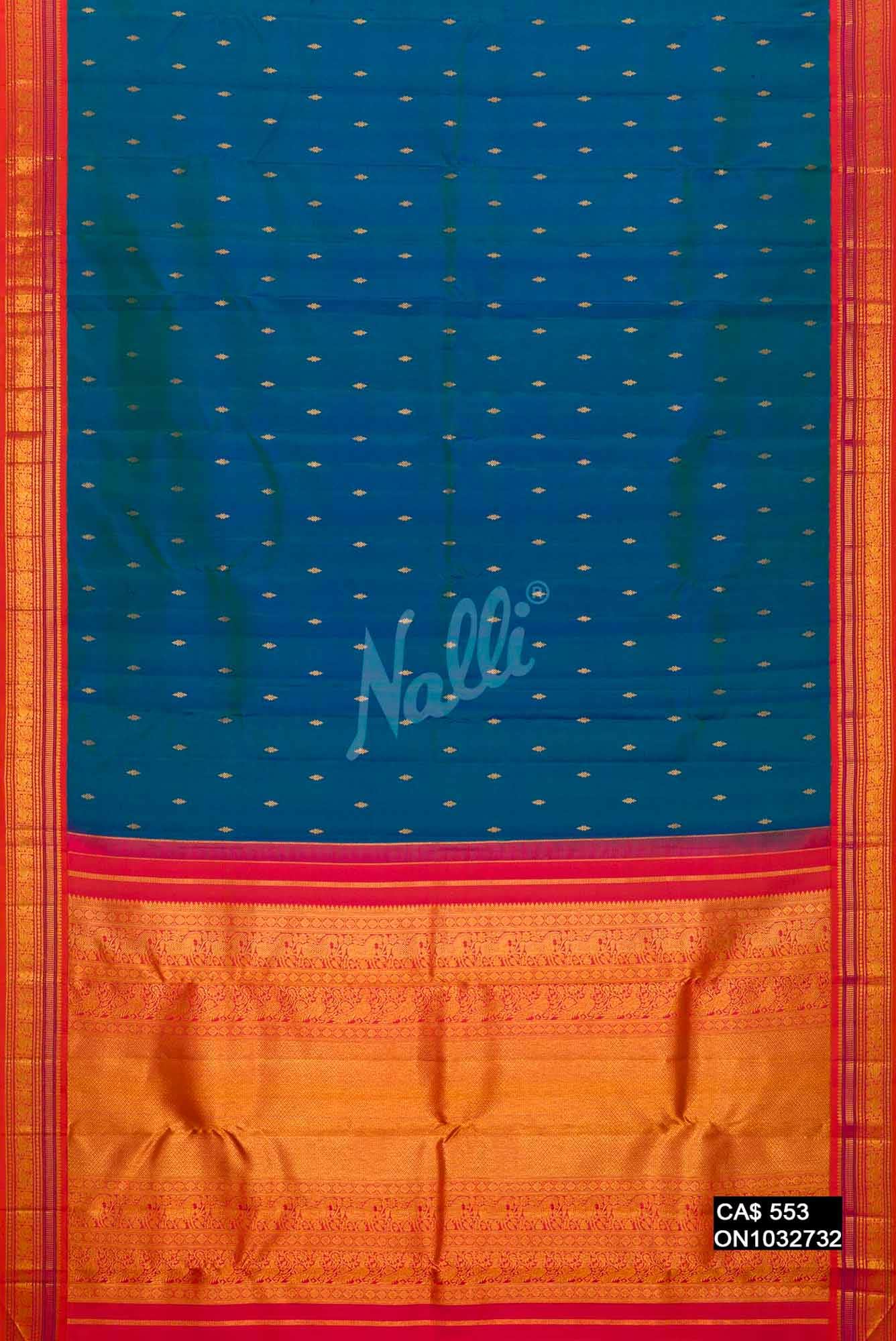 Peacock Blue Kanchipuram Silk Saree