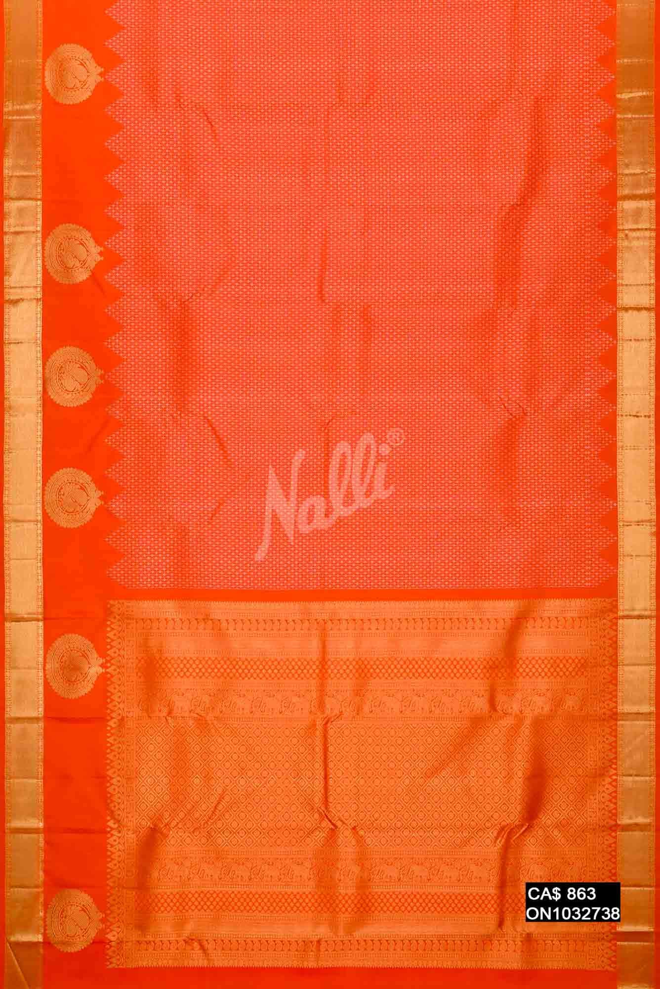 Orange Kanchipuram Silk Saree