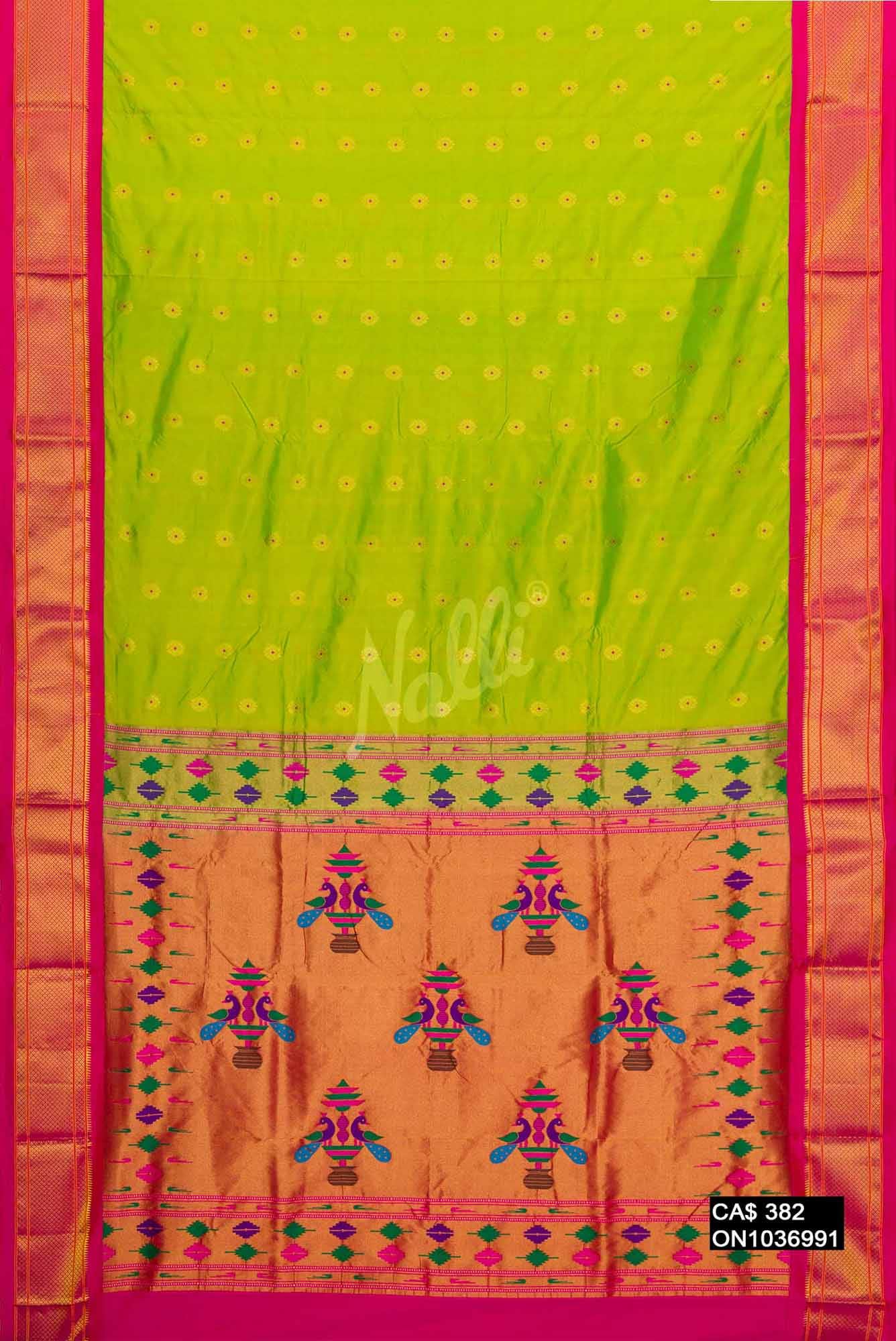 Parrot Green Paithani Silk Saree