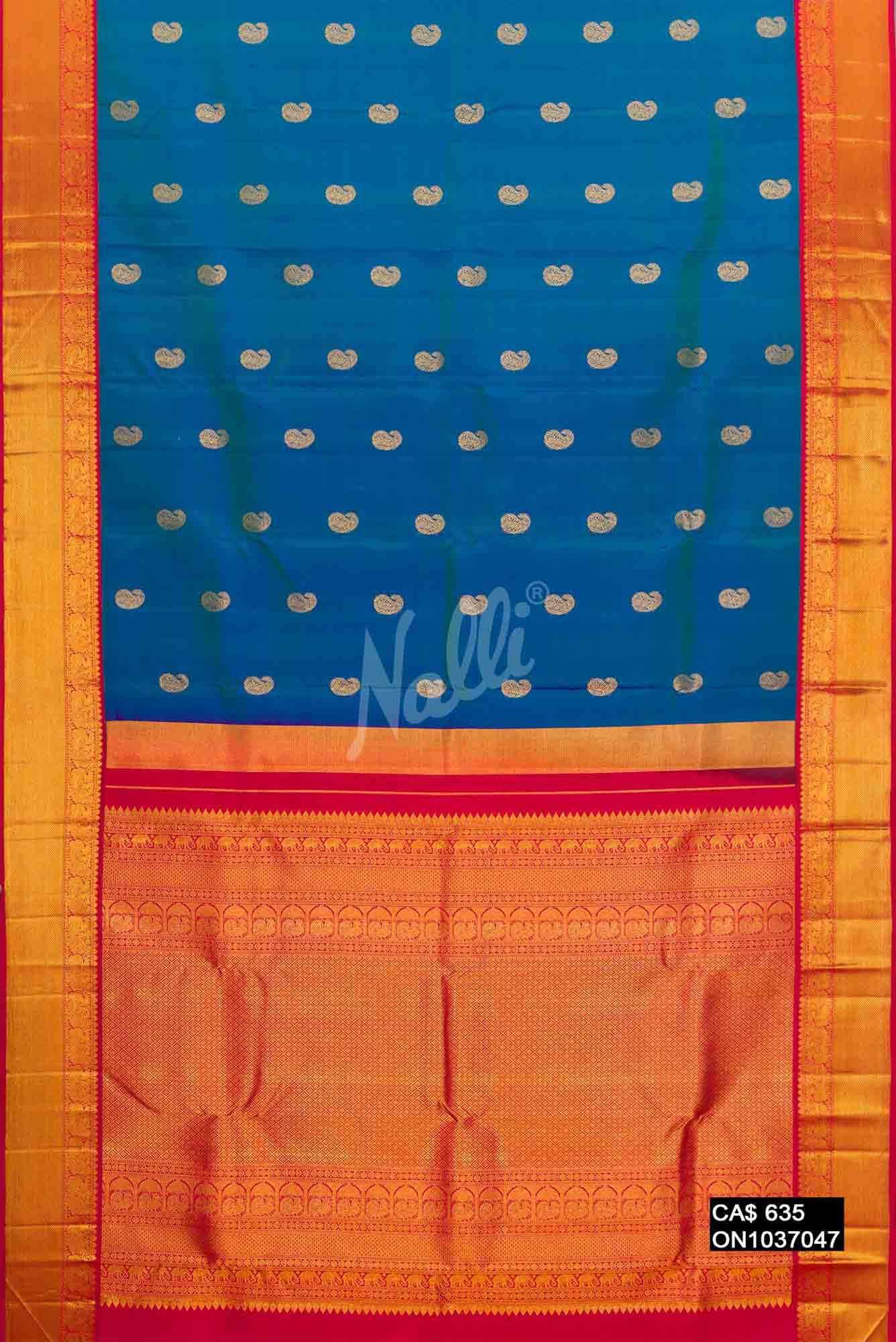 Peacock Blue Kanchipuram Silk Saree