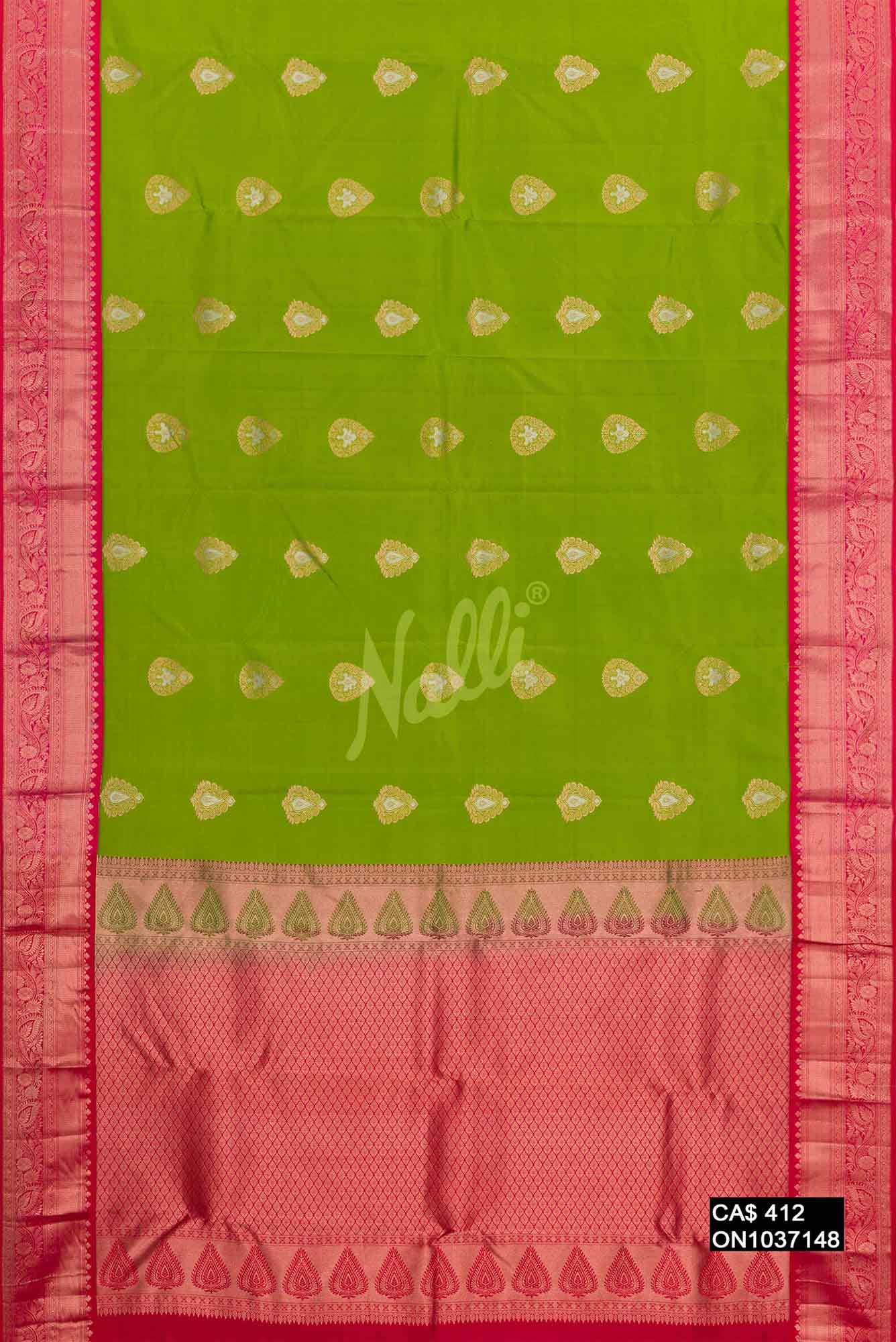 Parrot Green Kanchipuram Silk Saree