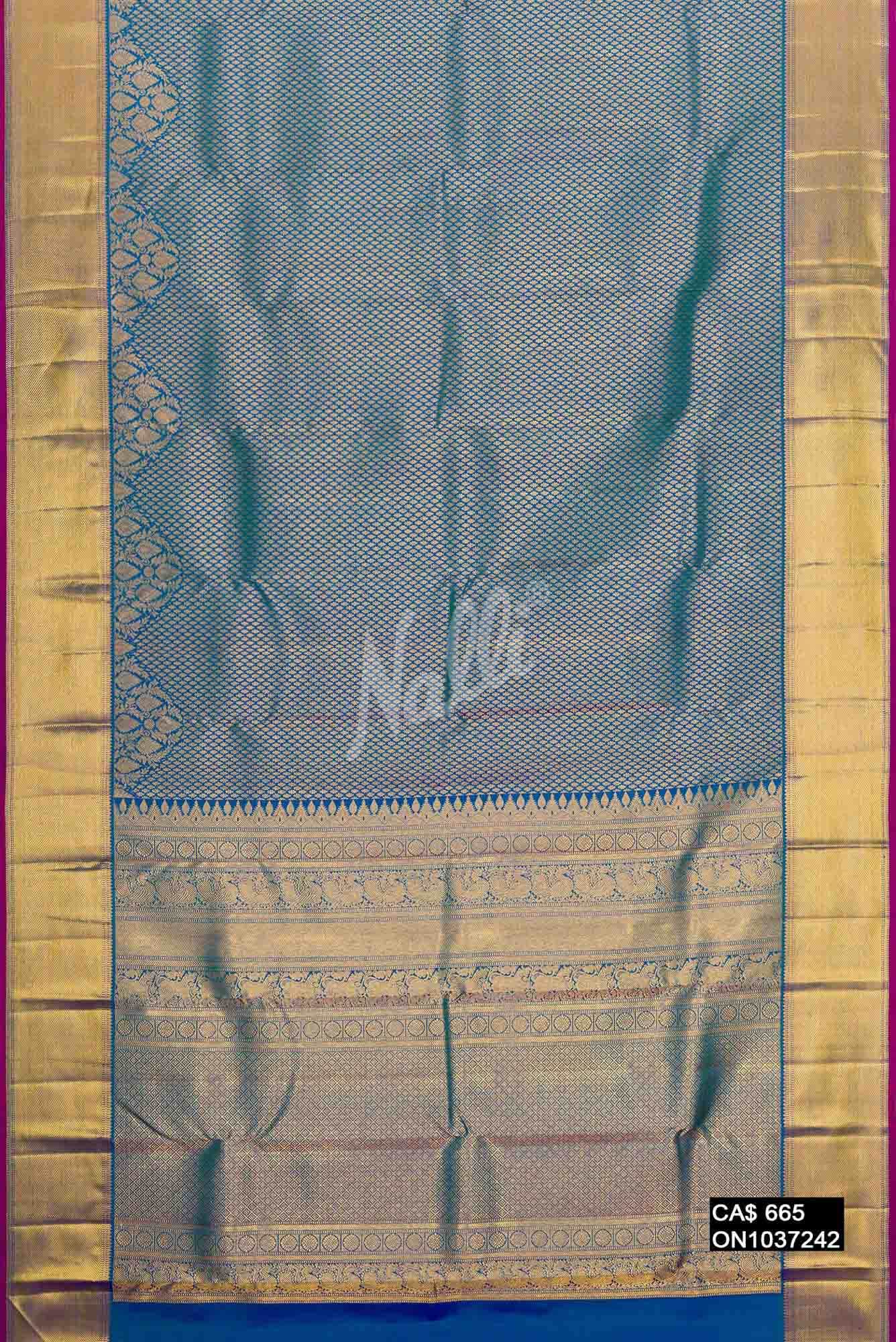Peacock Blue Kanchipuram Silk Saree