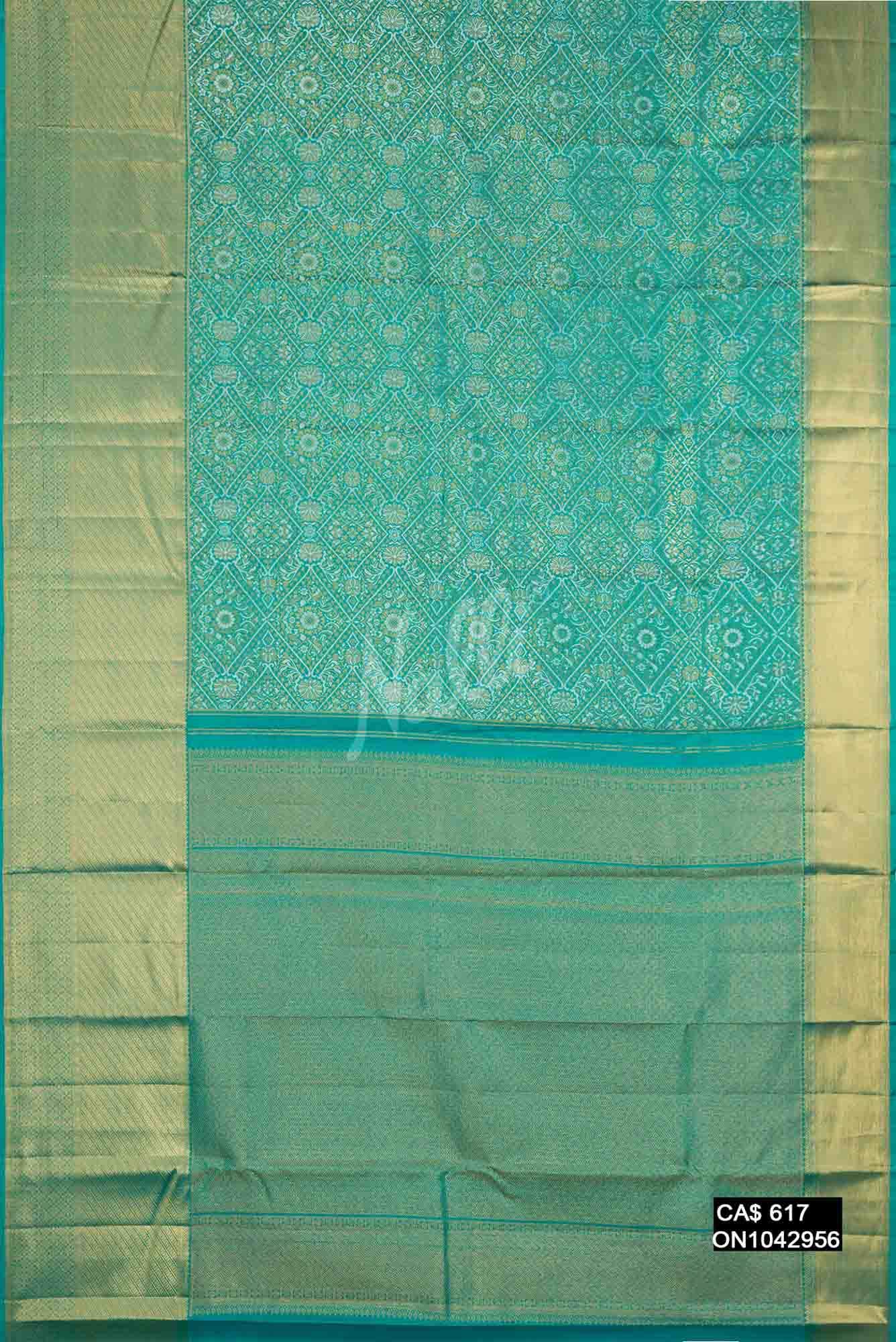 Peacock Blue Kanchipuram Silk Saree
