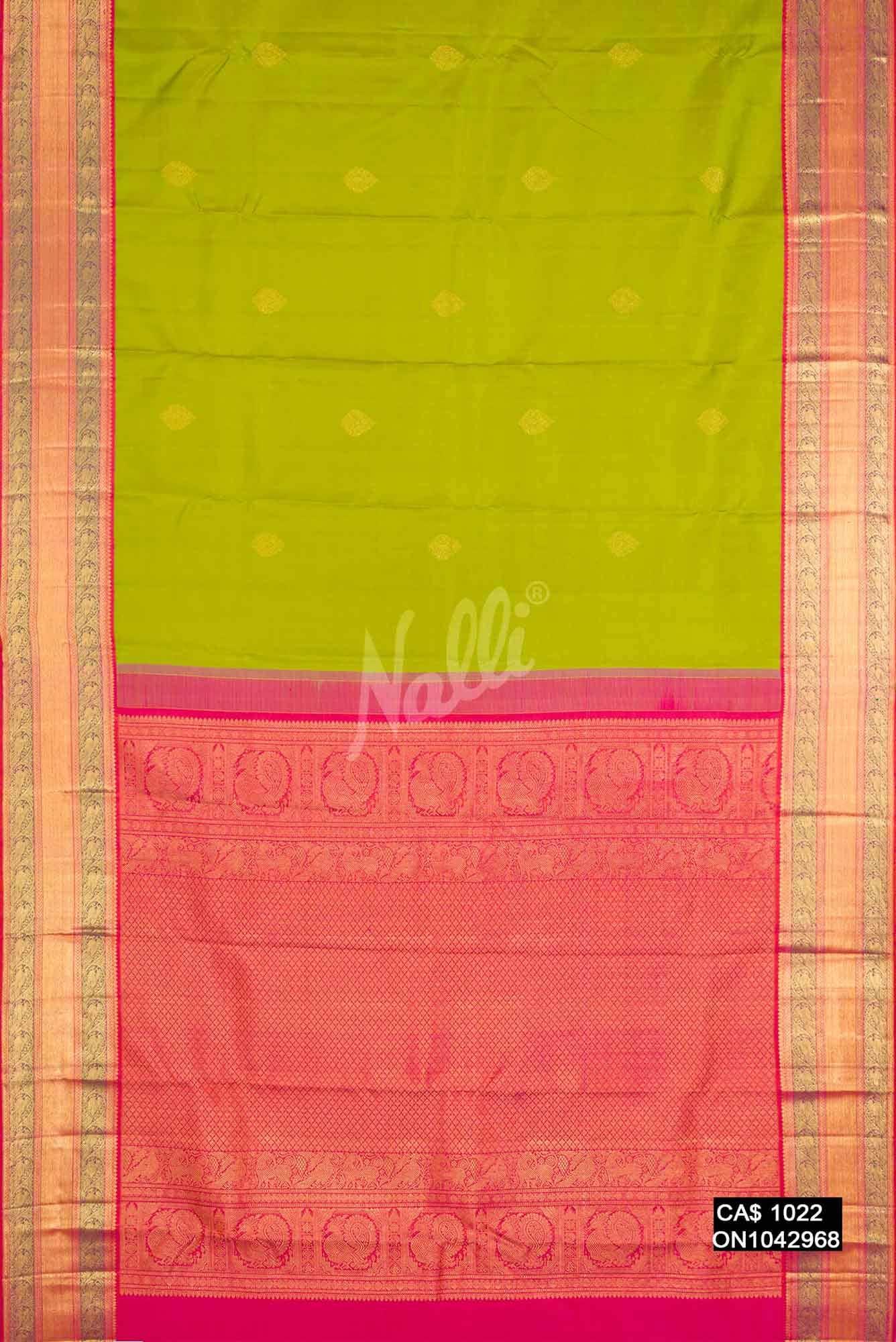 Parrot Green Kanchipuram Silk Saree