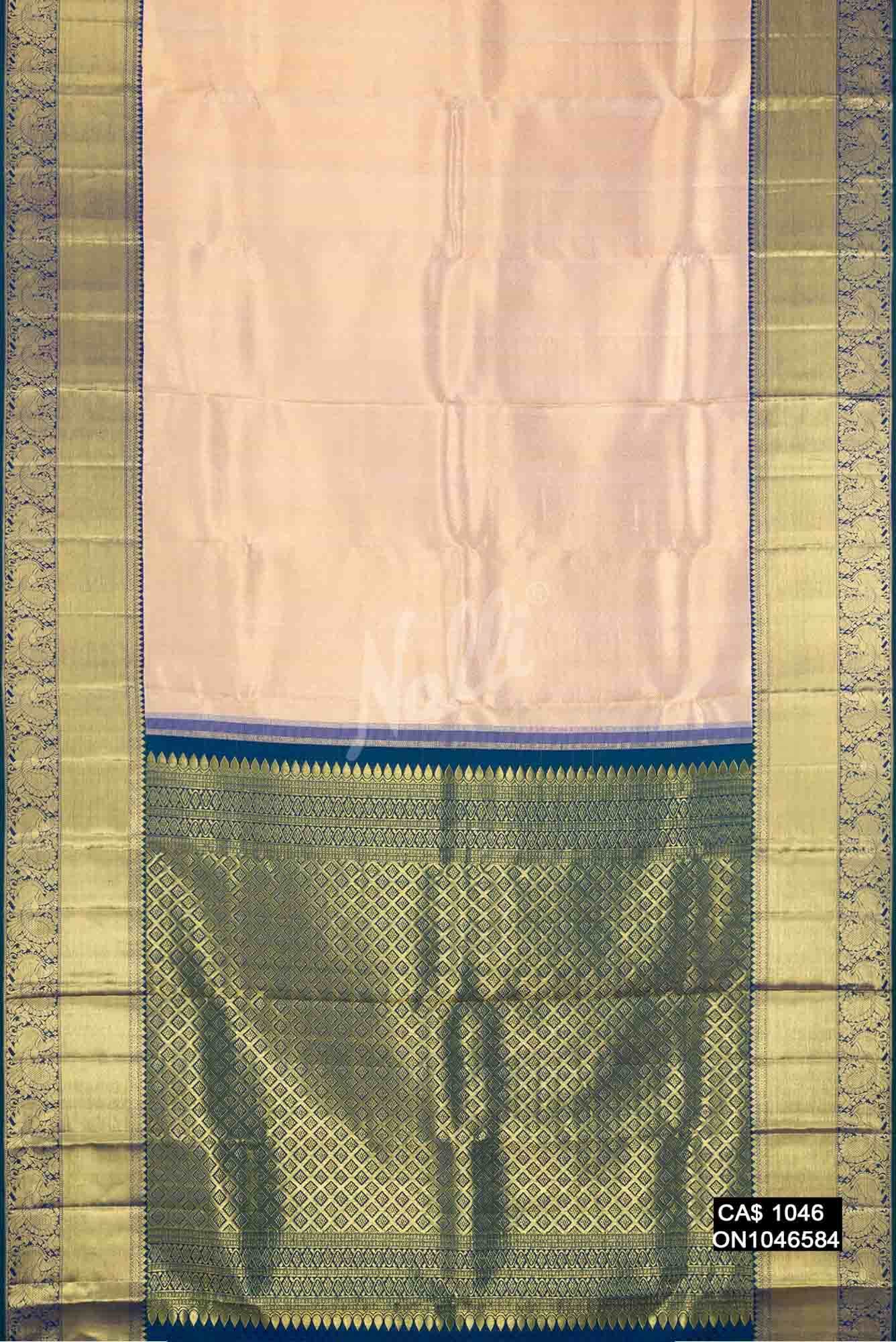 Golden Peach Kanchipuram Silk Saree
