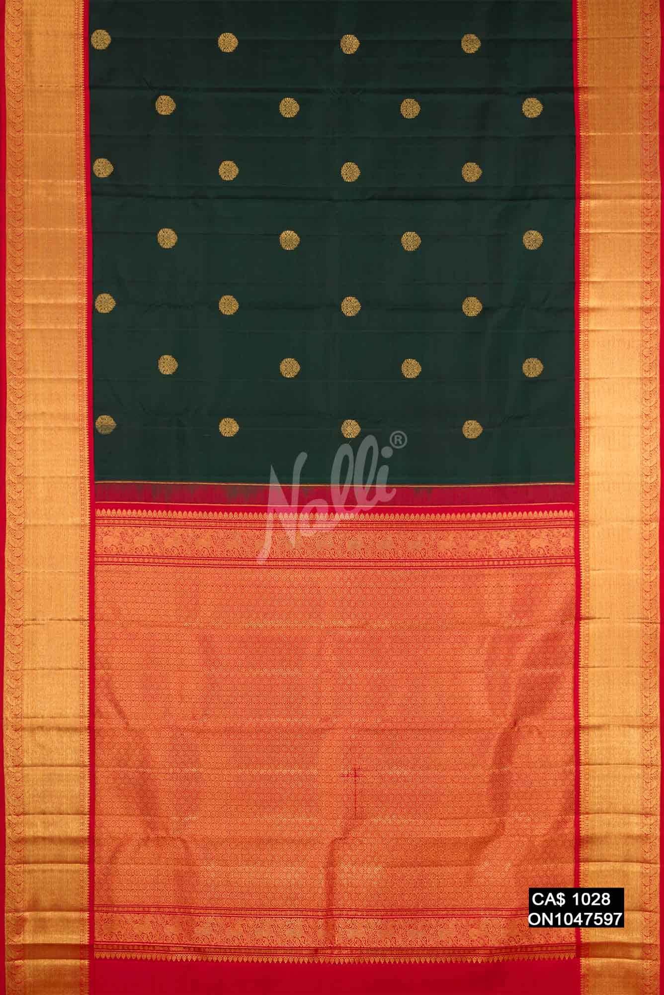 Bottle Green Kanchipuram Silk Saree