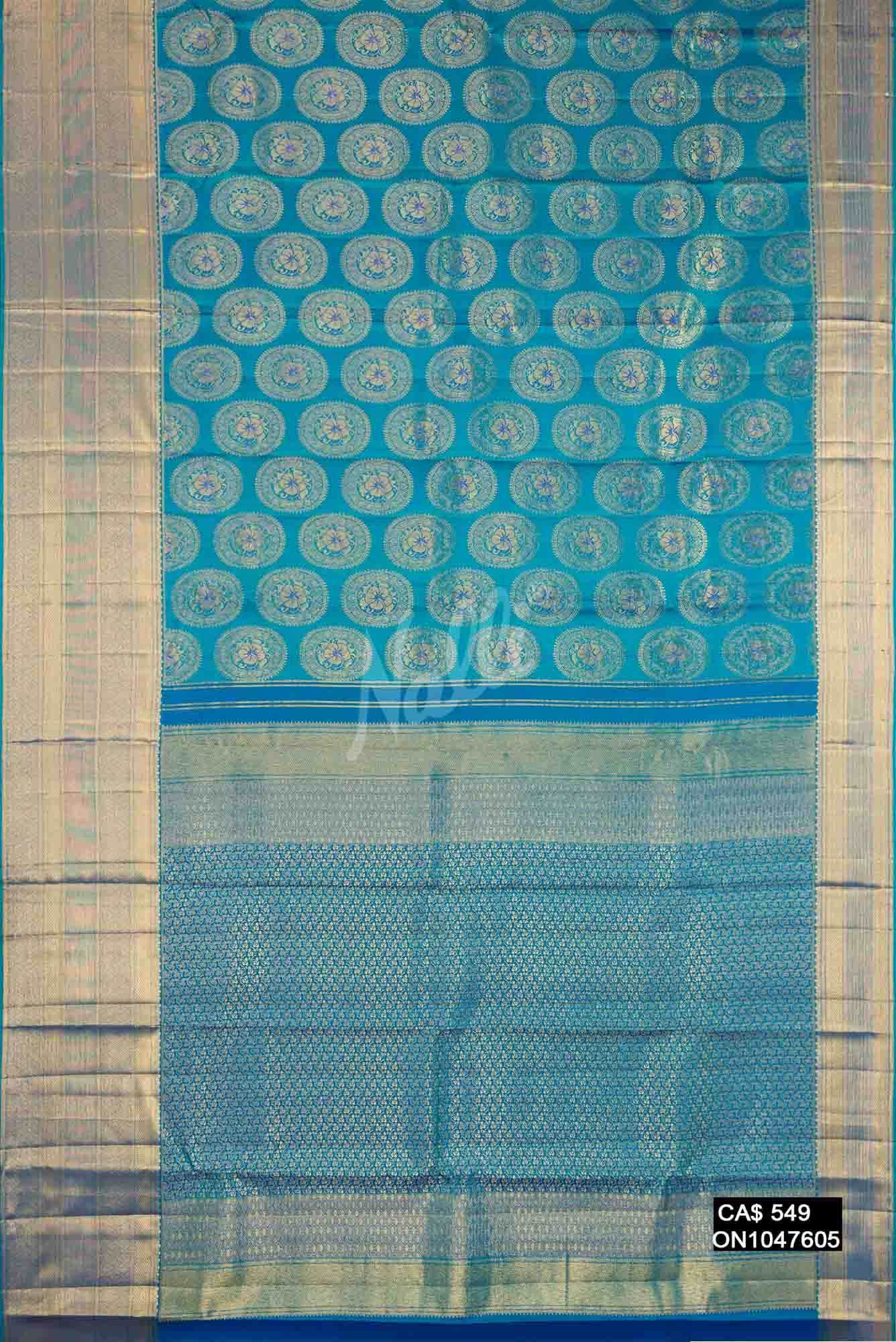 Peacock Blue Kanchipuram Silk Saree