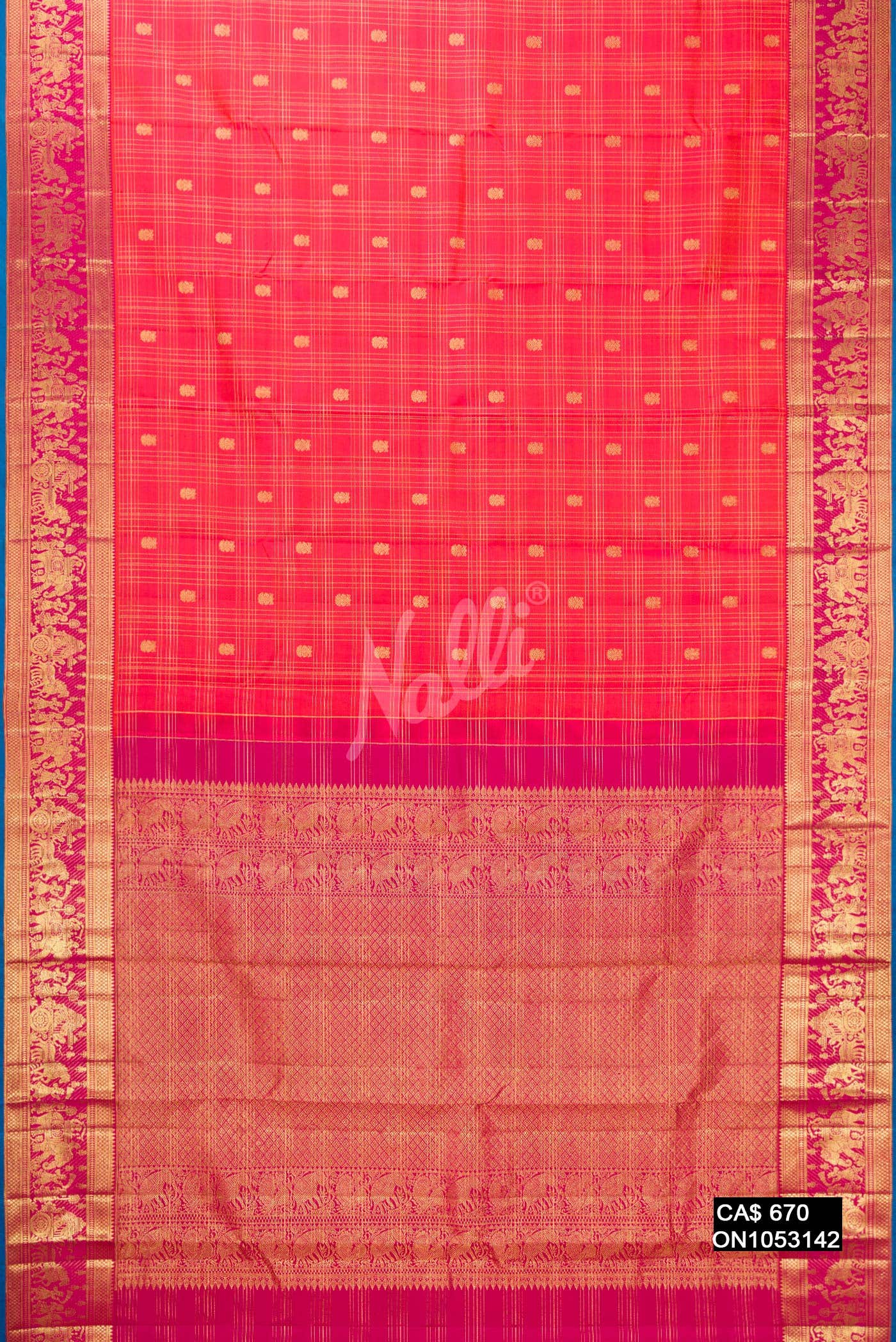 Coral Kanchipuram Silk Saree