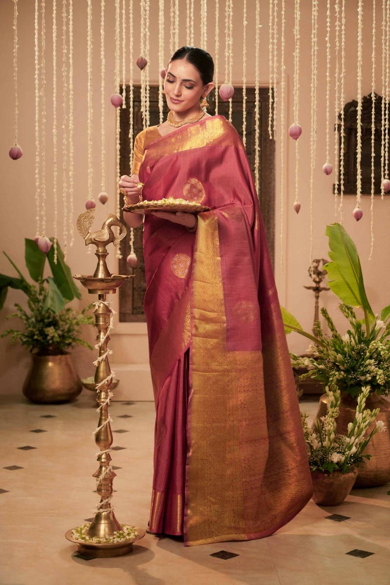 Ponmani-Dusky Pink Kanchipuram Silk Saree
