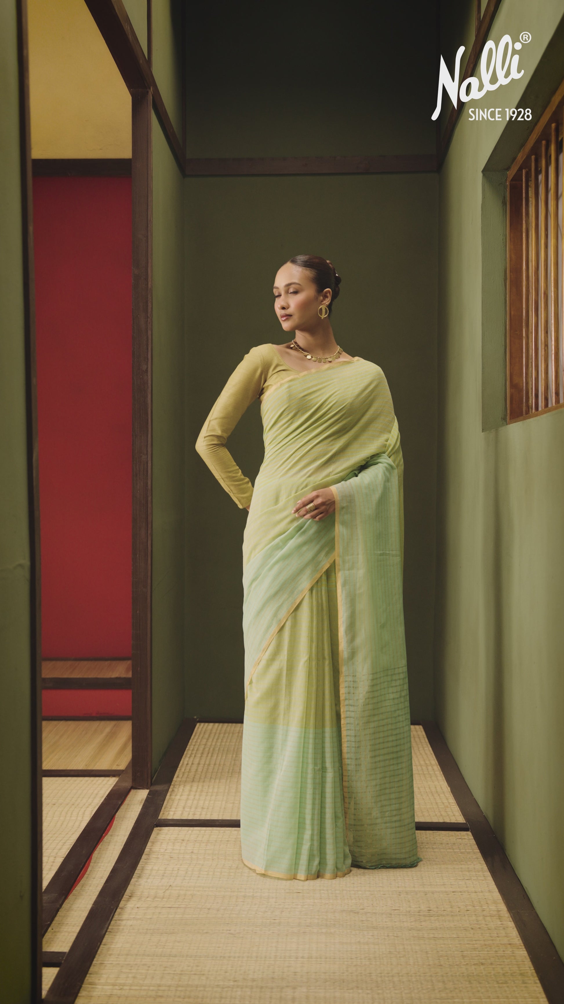 Fiza-Pista Green Cotton Saree