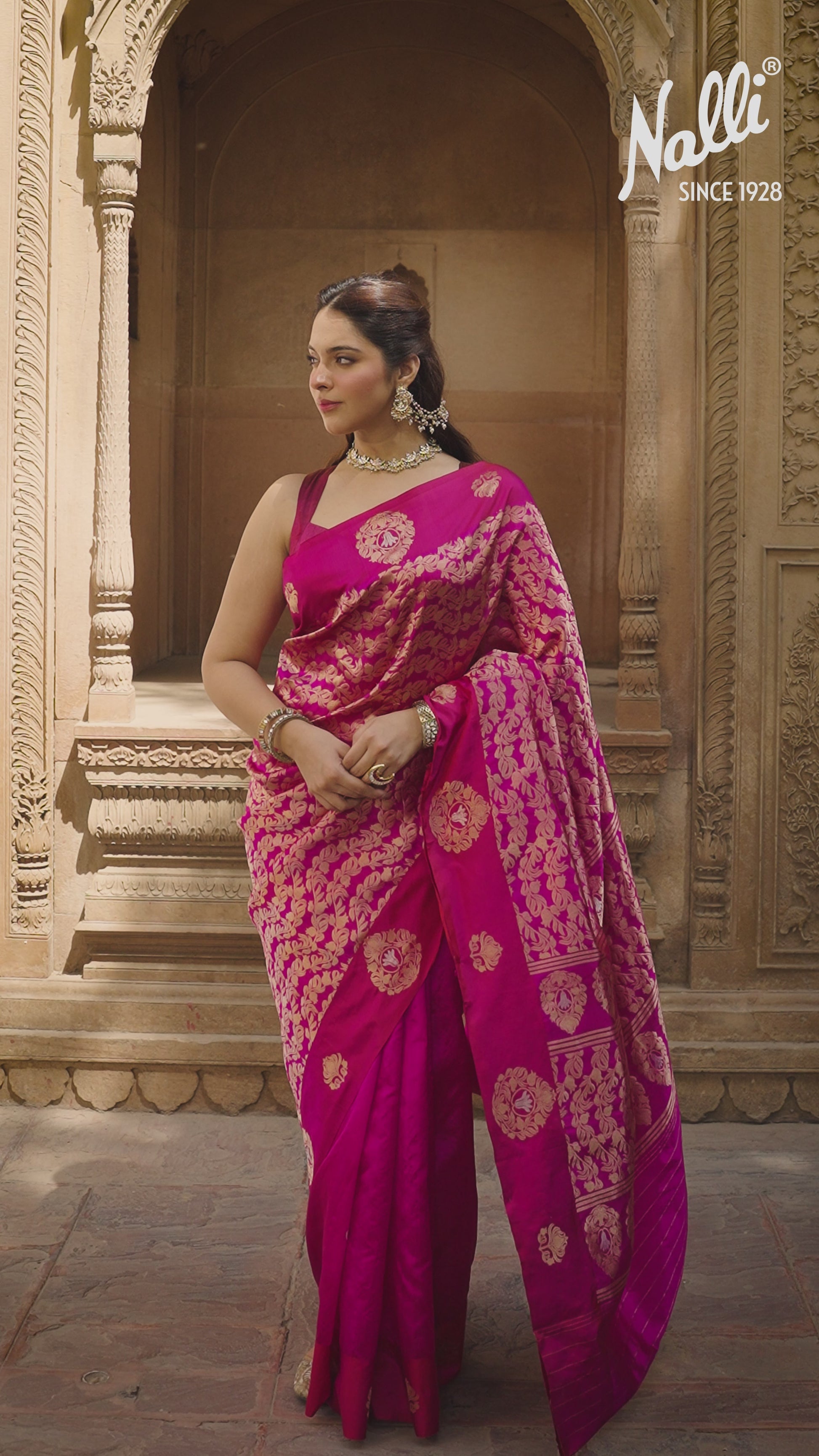 Anaar- Fuchsia Pink Banarasi Katan Silk Saree