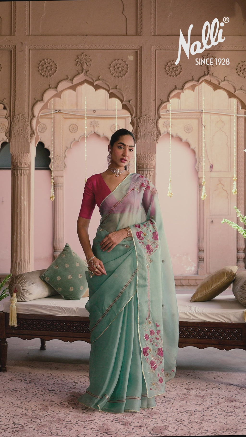 Aboli-Green Zardozi Organza Silk Saree