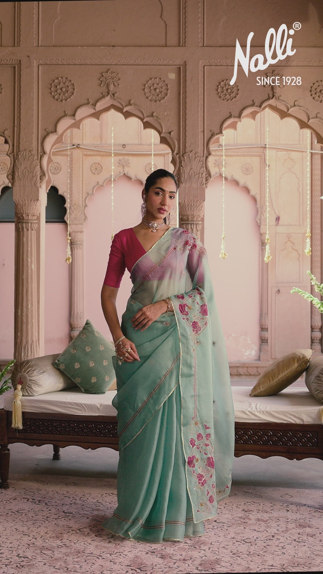 Aboli-Green Zardozi Organza Silk Saree