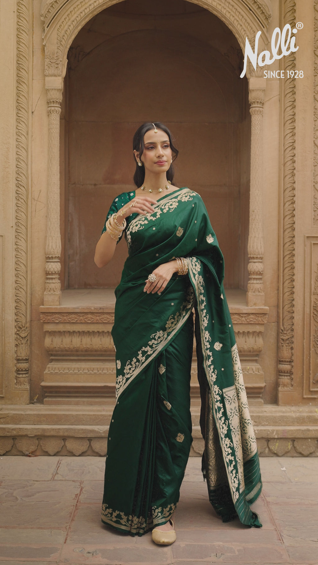 Gul - Deep Emerald Green Banarasi Katan Silk Saree