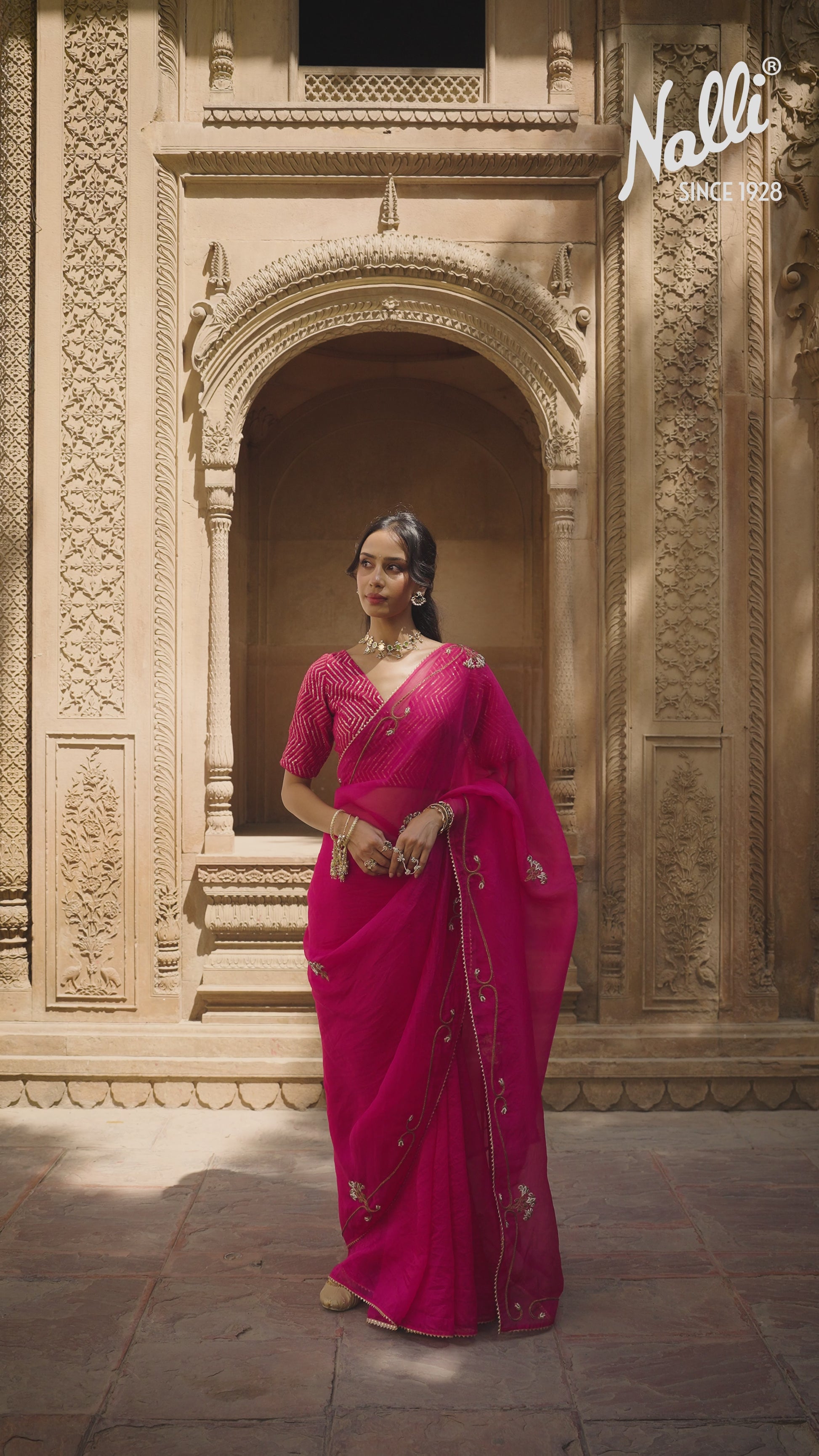 Meher- Jewel Pink Zardozi Organza Silk Saree